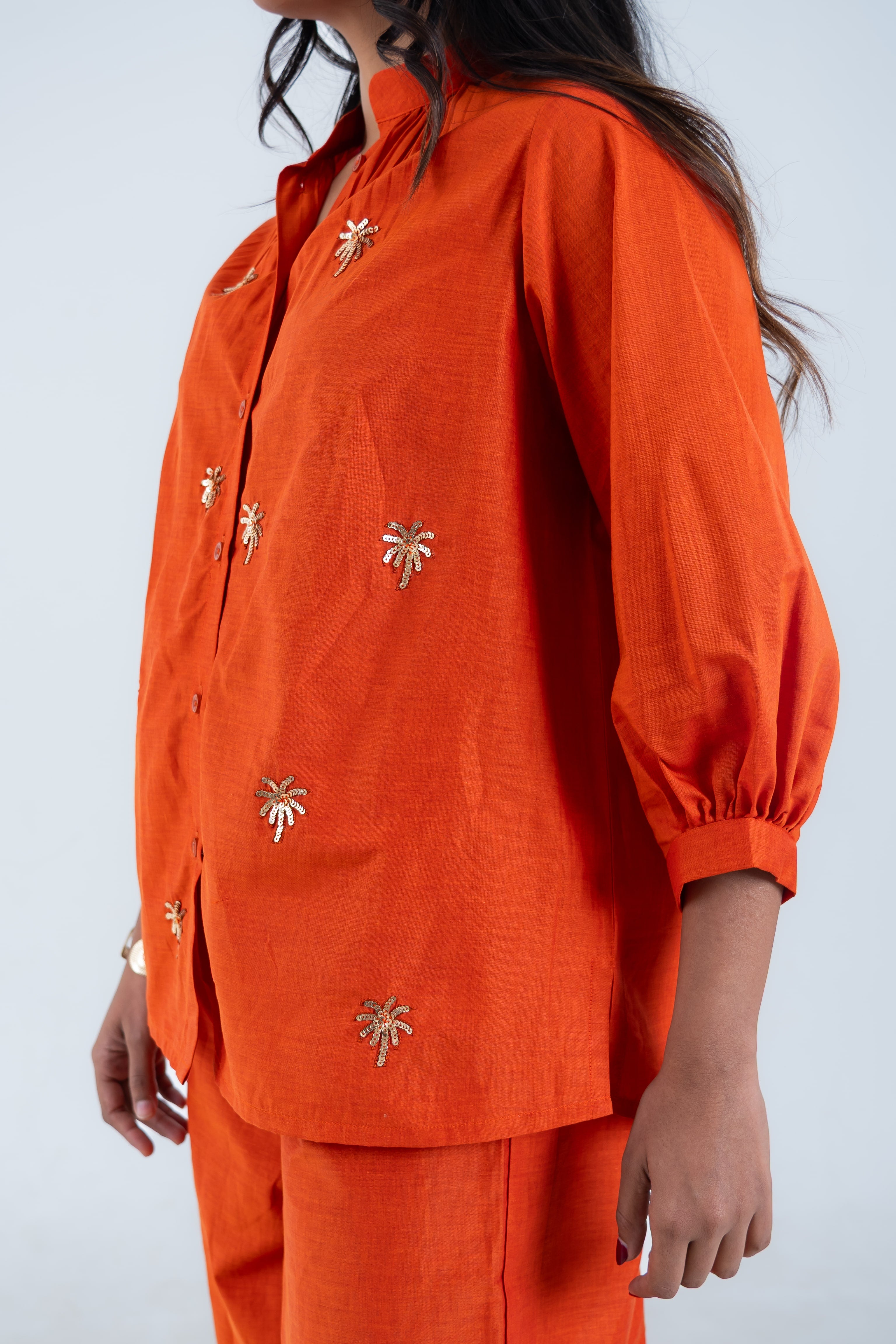 Burnt Orange Cotton Co-Ord with Palm Embroidery