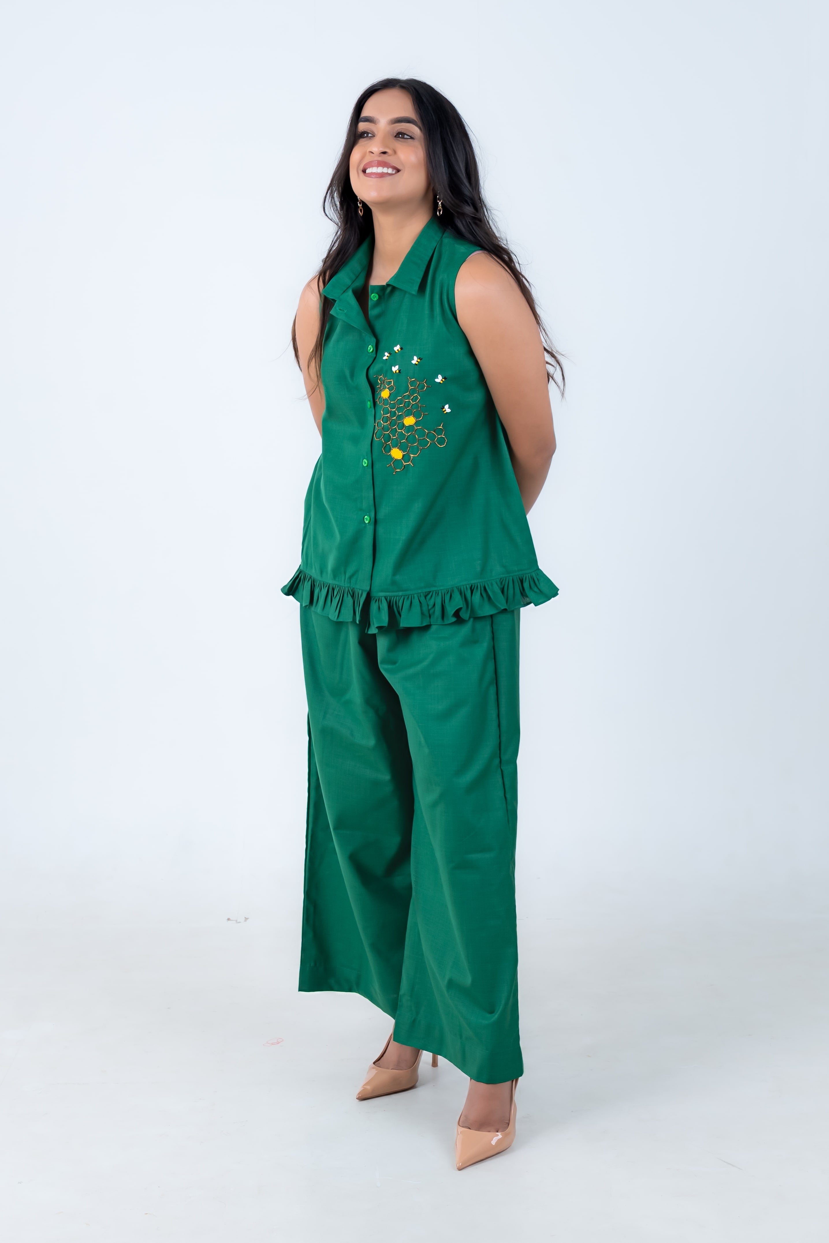 Emerald Ink Co-Ord with Honey Bee Embroidery