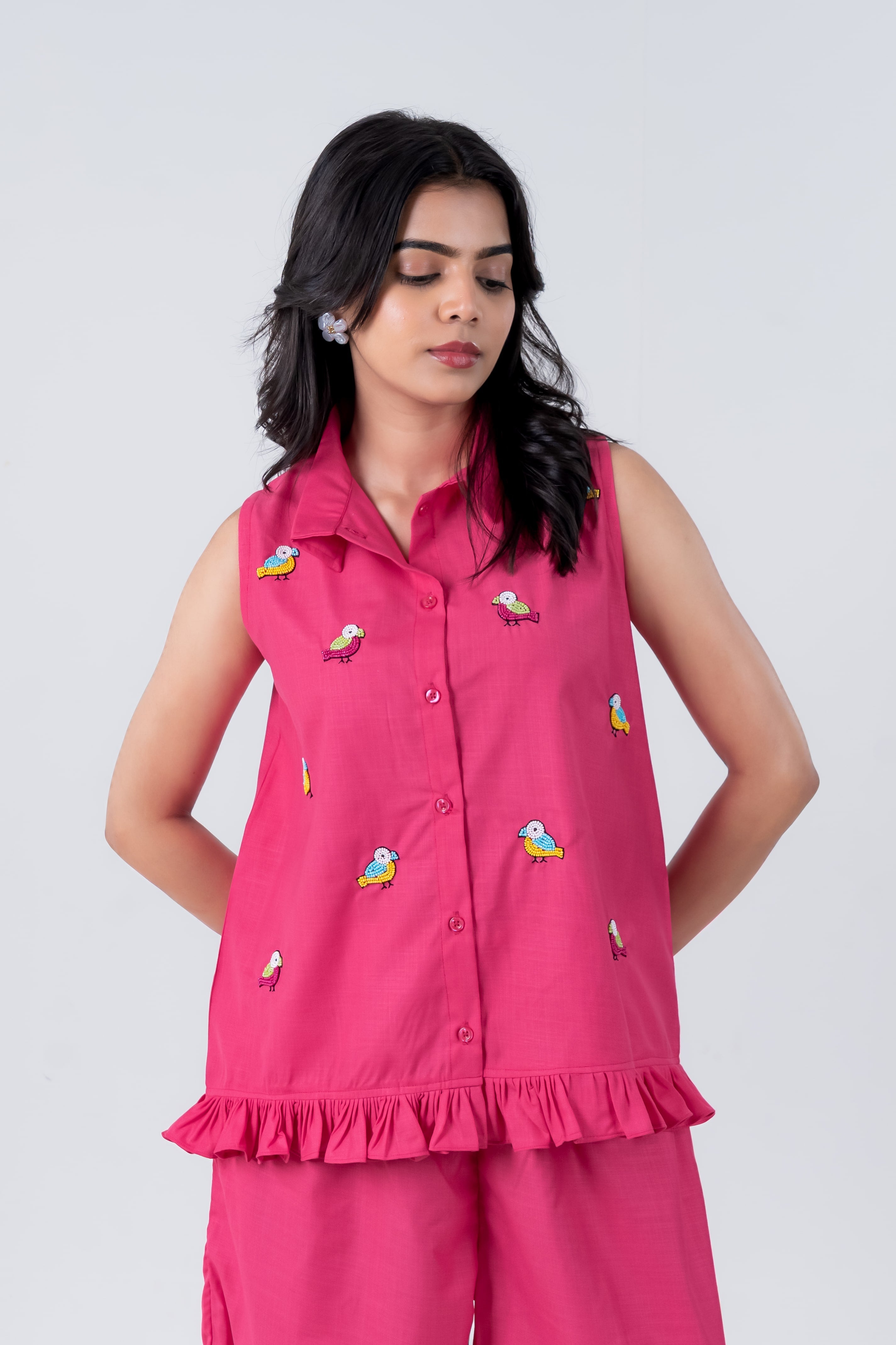 Berry Blast Co-Ord with Bird Embroidery