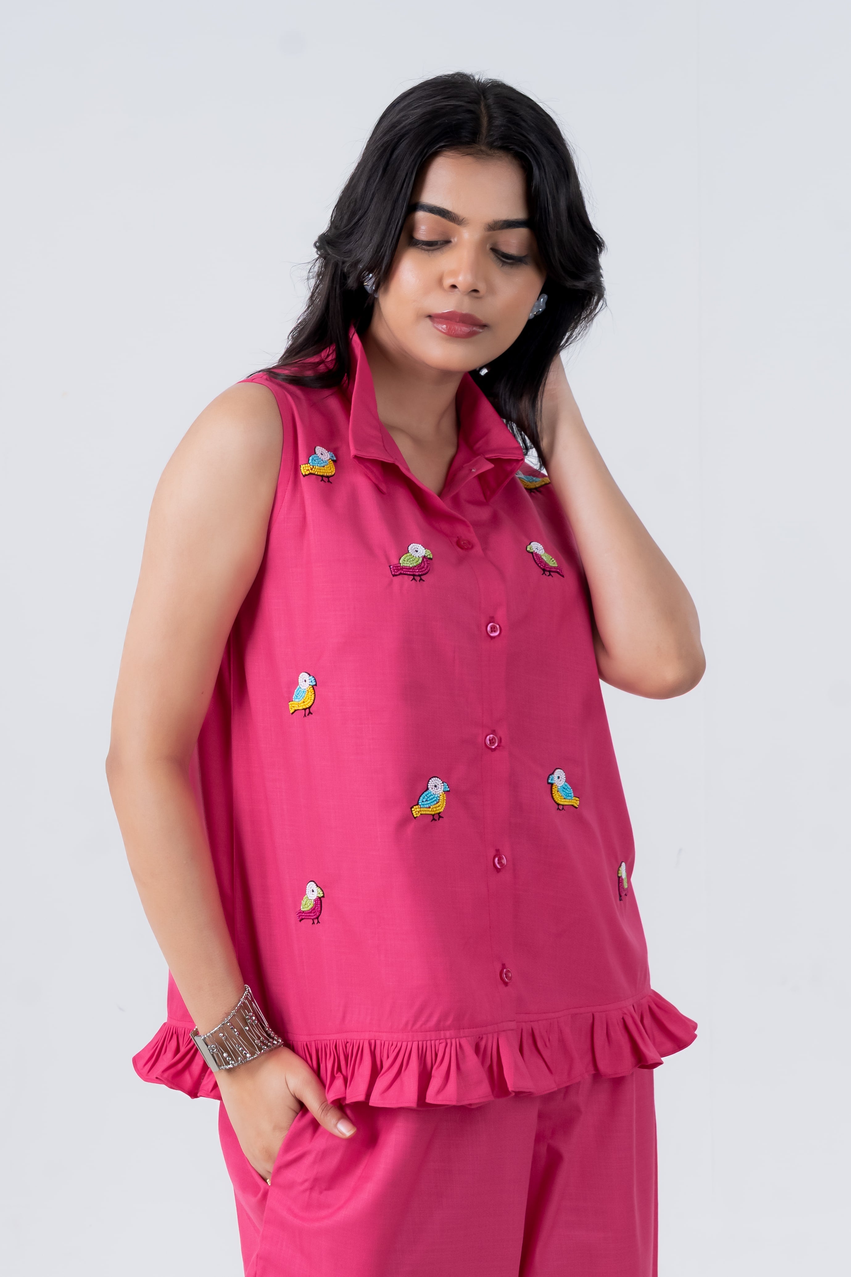 Berry Blast Co-Ord with Bird Embroidery