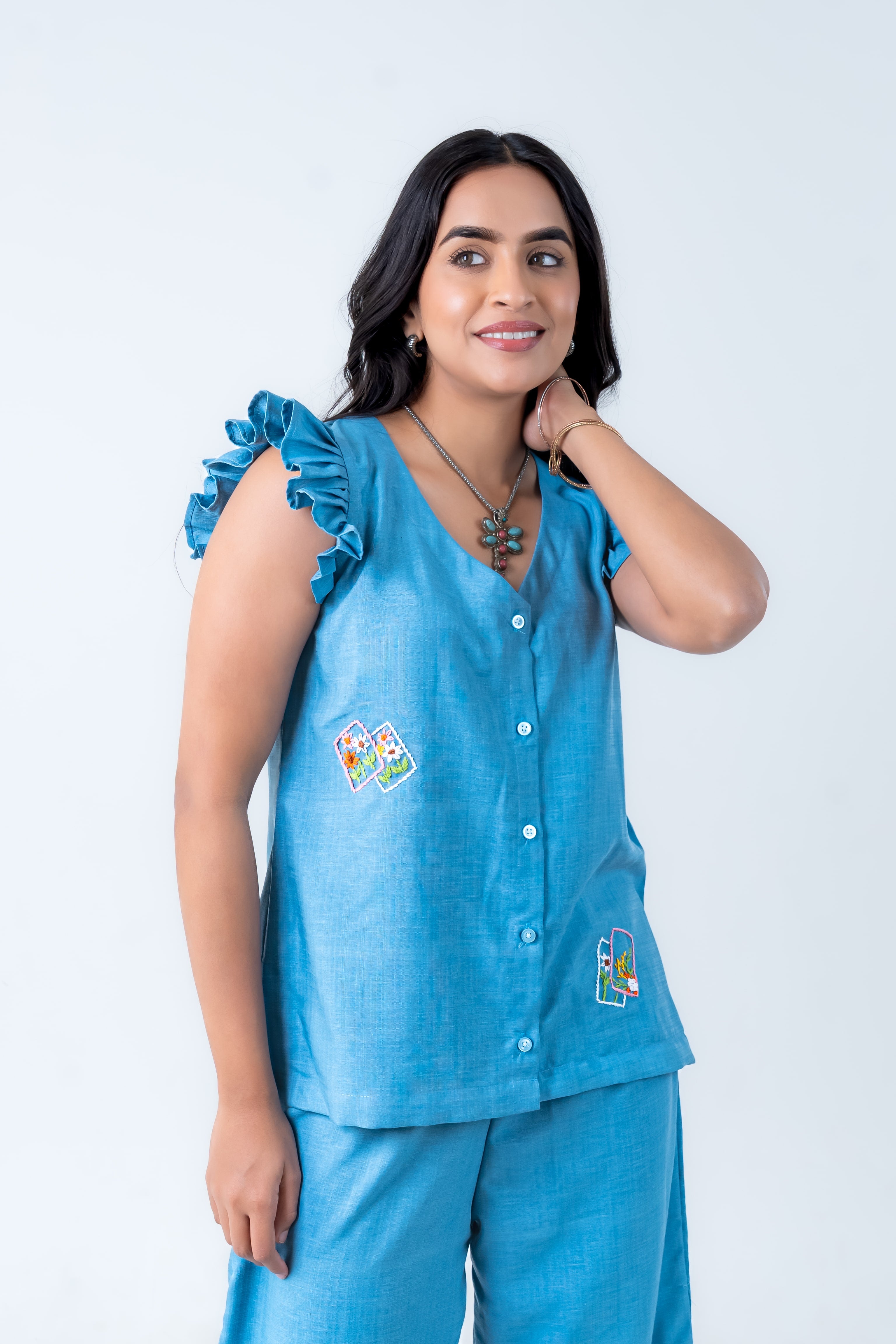 Denim Blue Co-Ord with Thread Embroidery