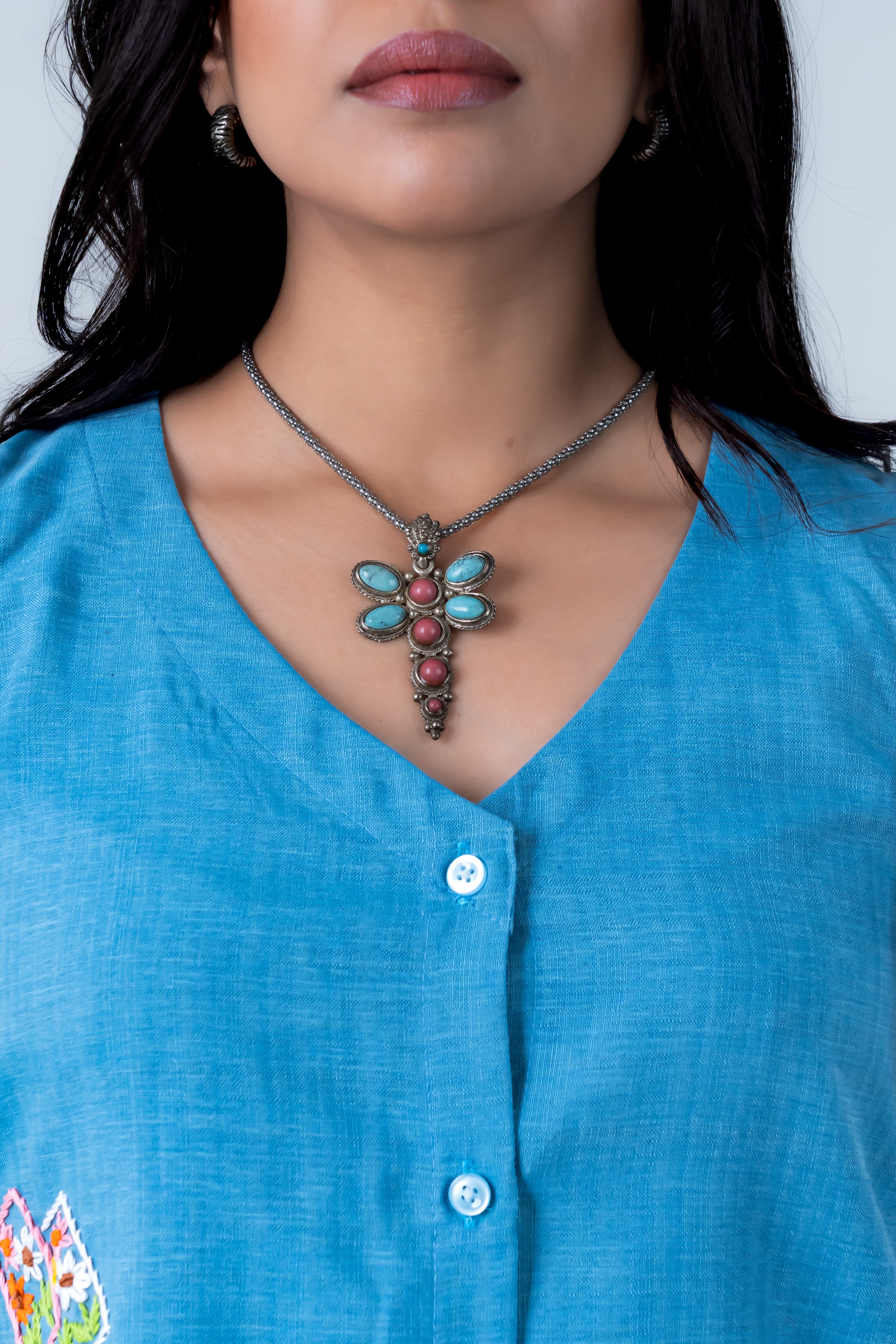 Denim Blue Co-Ord with Thread Embroidery