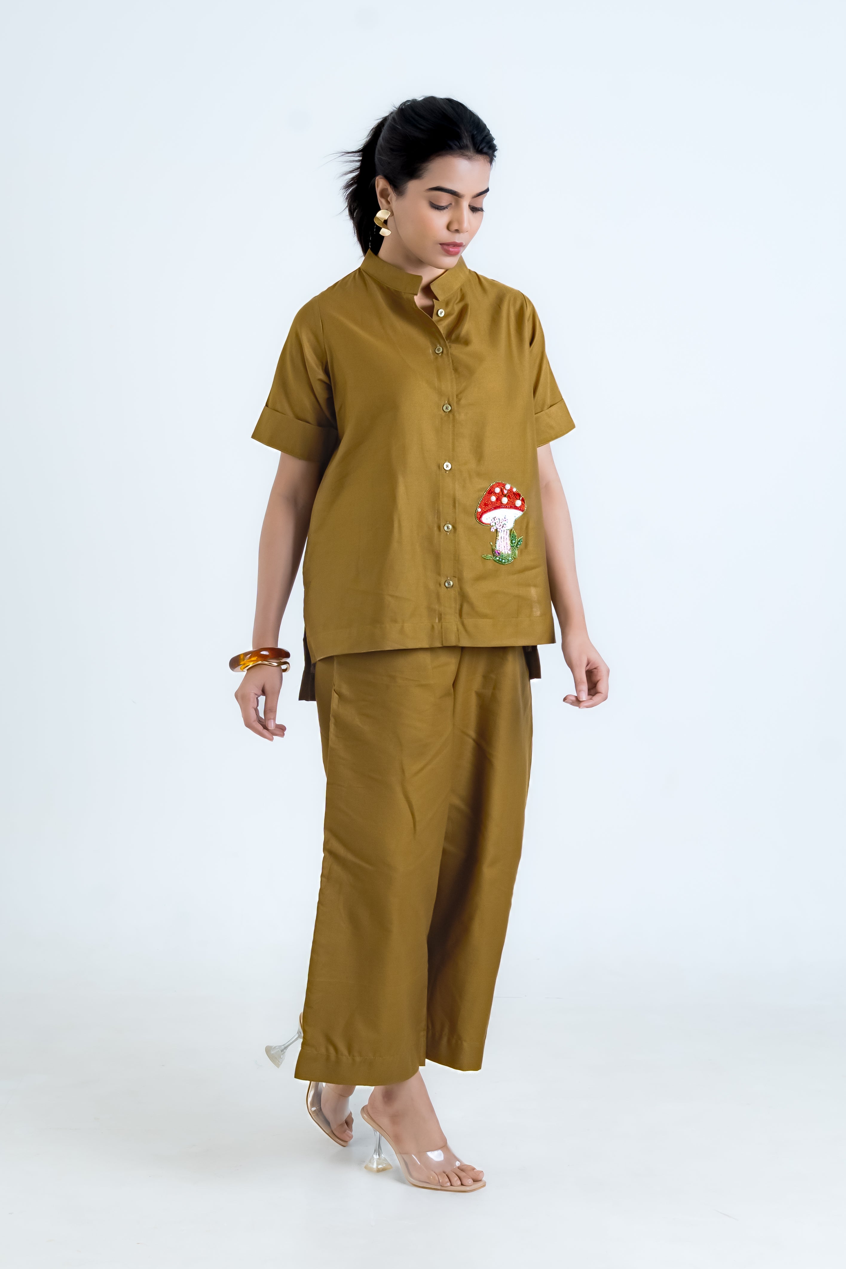 Vintage Olive Co-Ord with Mushroom Embroidery