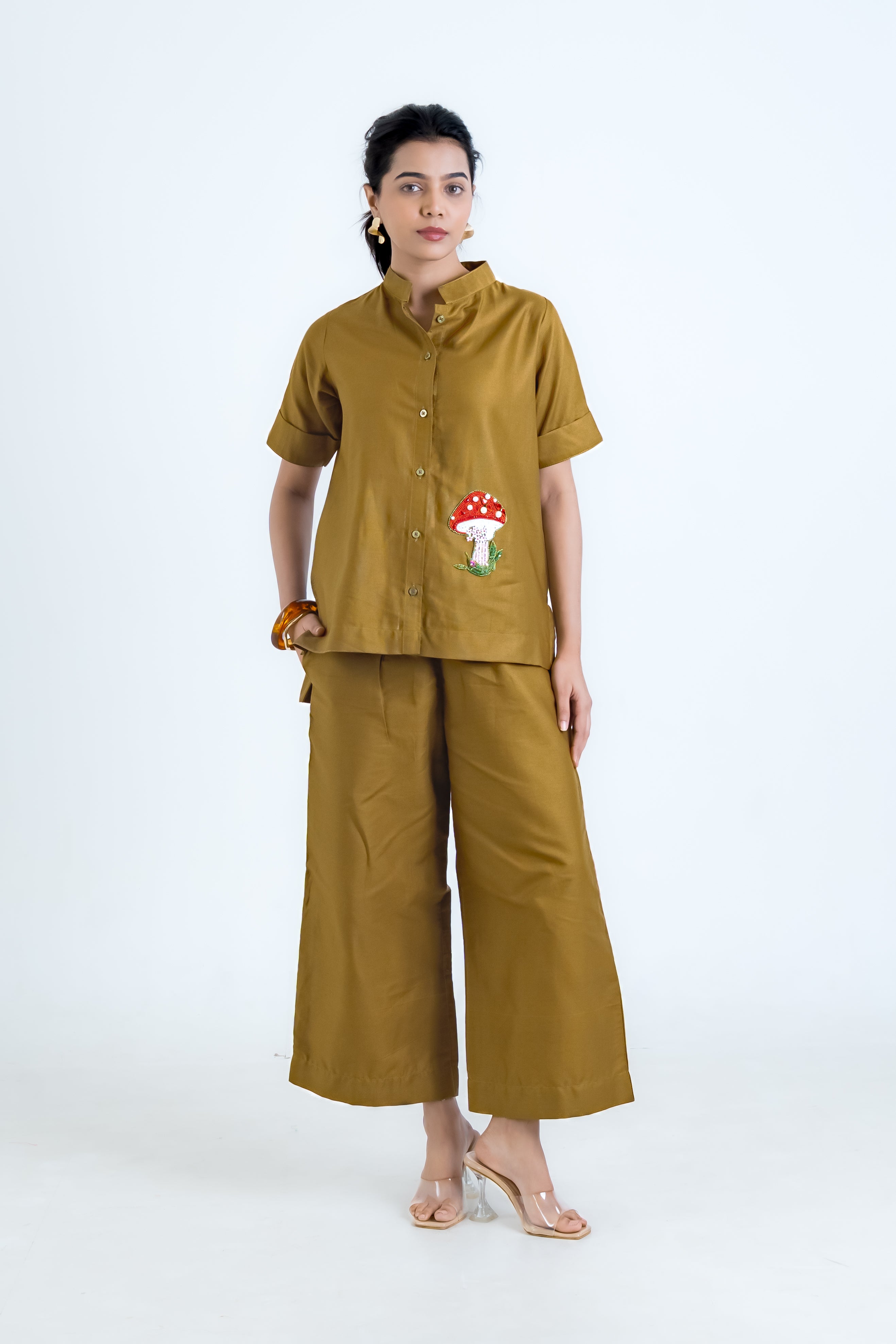 Vintage Olive Co-Ord with Mushroom Embroidery