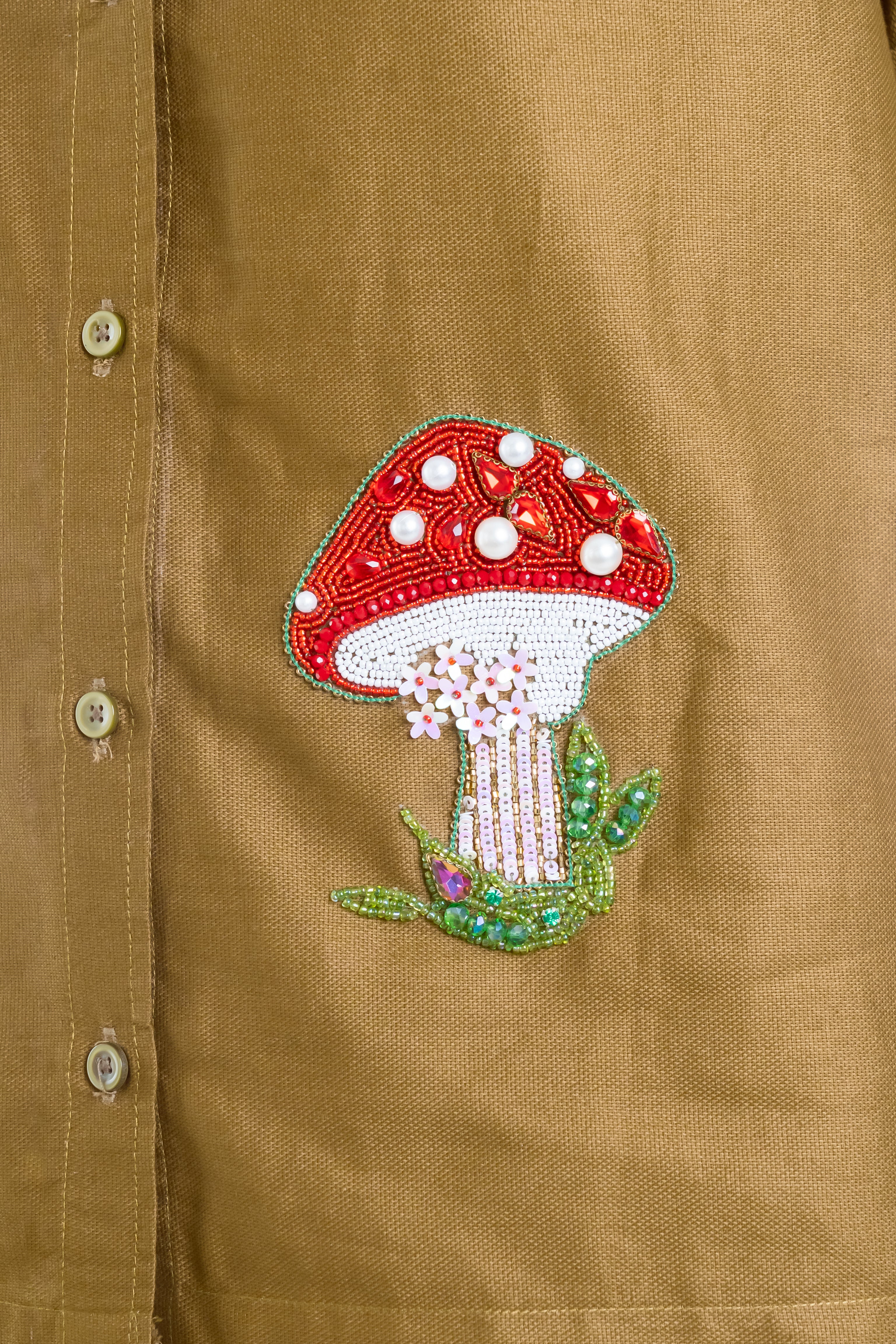 Vintage Olive Co-Ord with Mushroom Embroidery