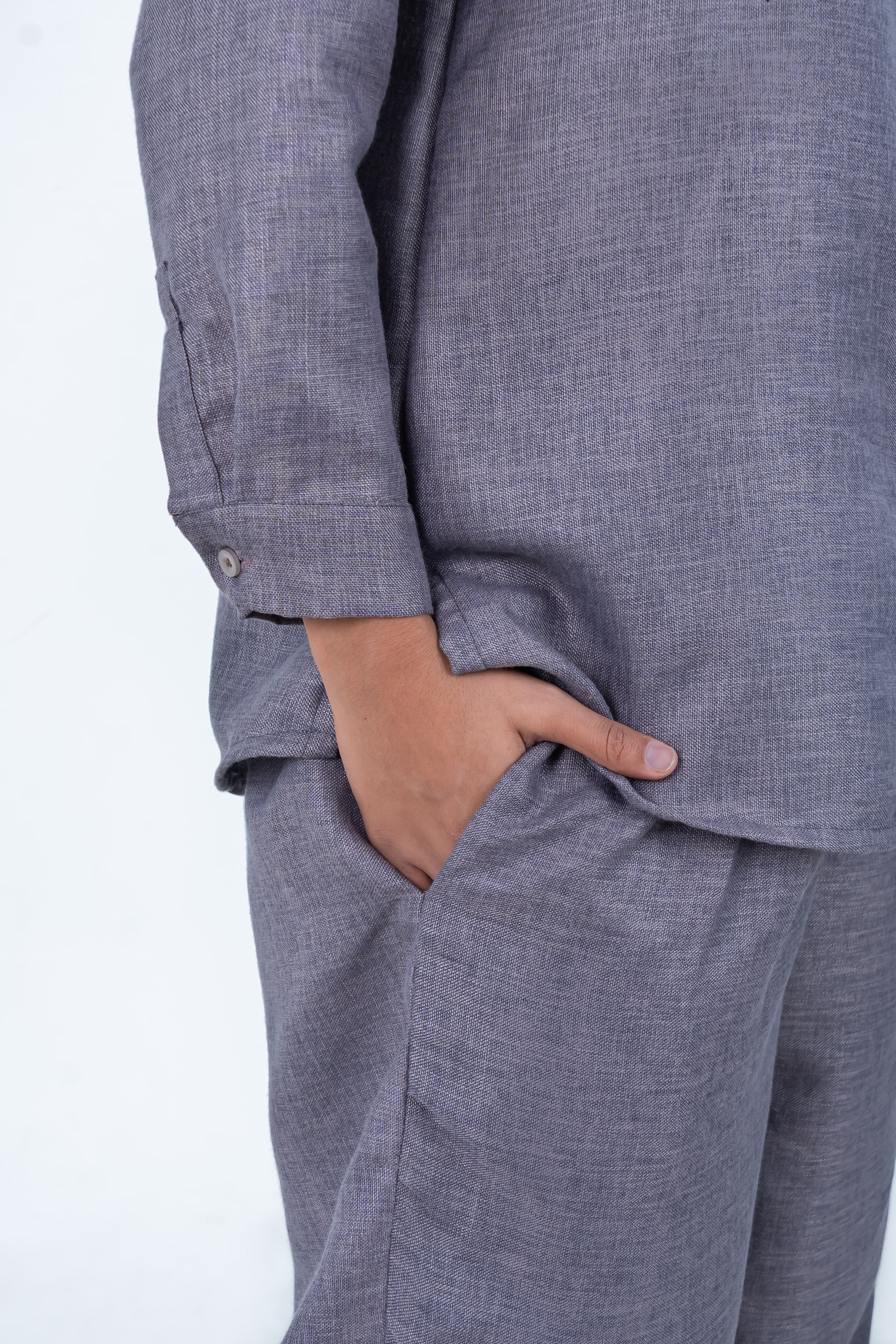 Grey Linen Co-Ord with Dragonfly Embroidery