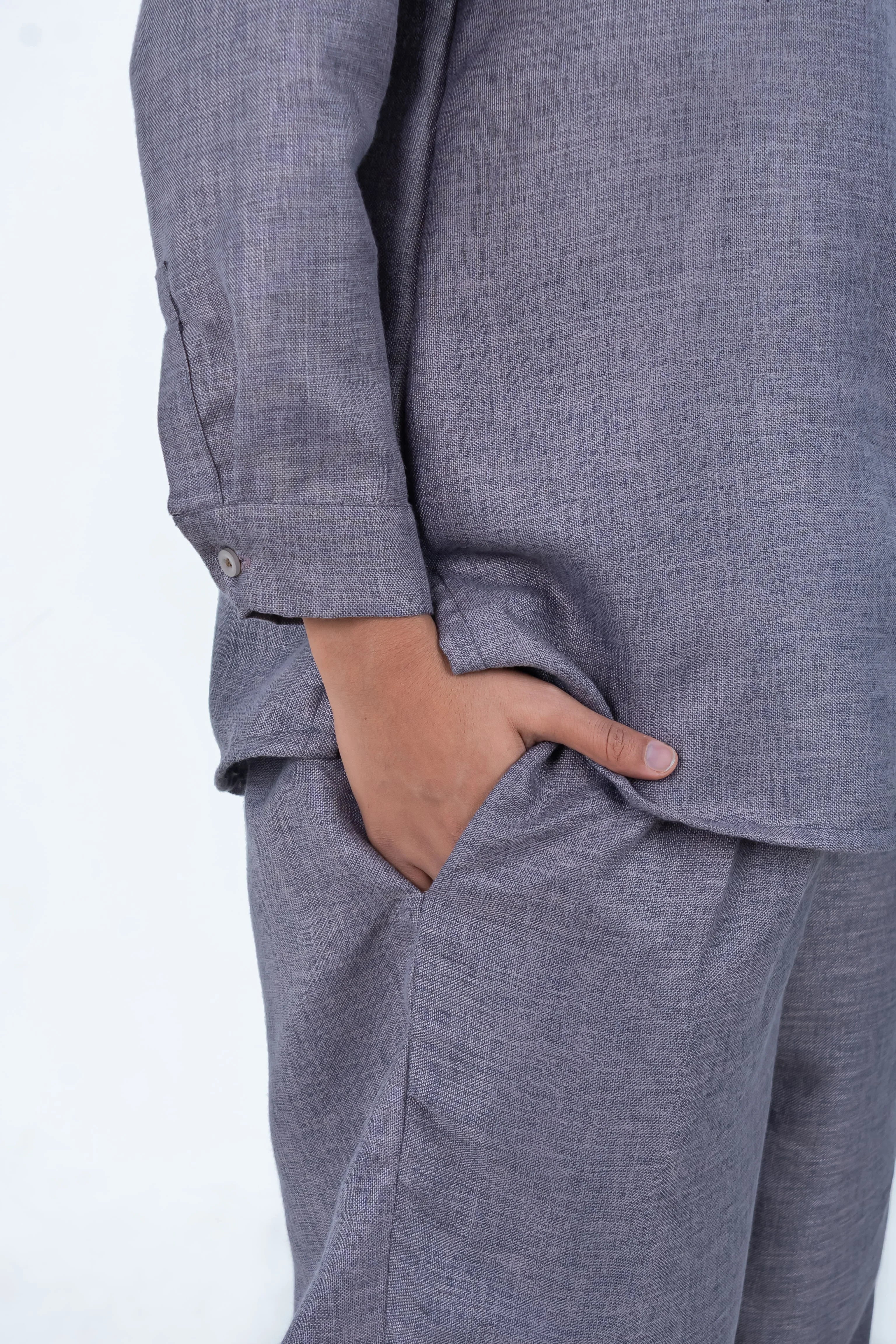 Grey Linen Co-Ord with Dragonfly Embroidery