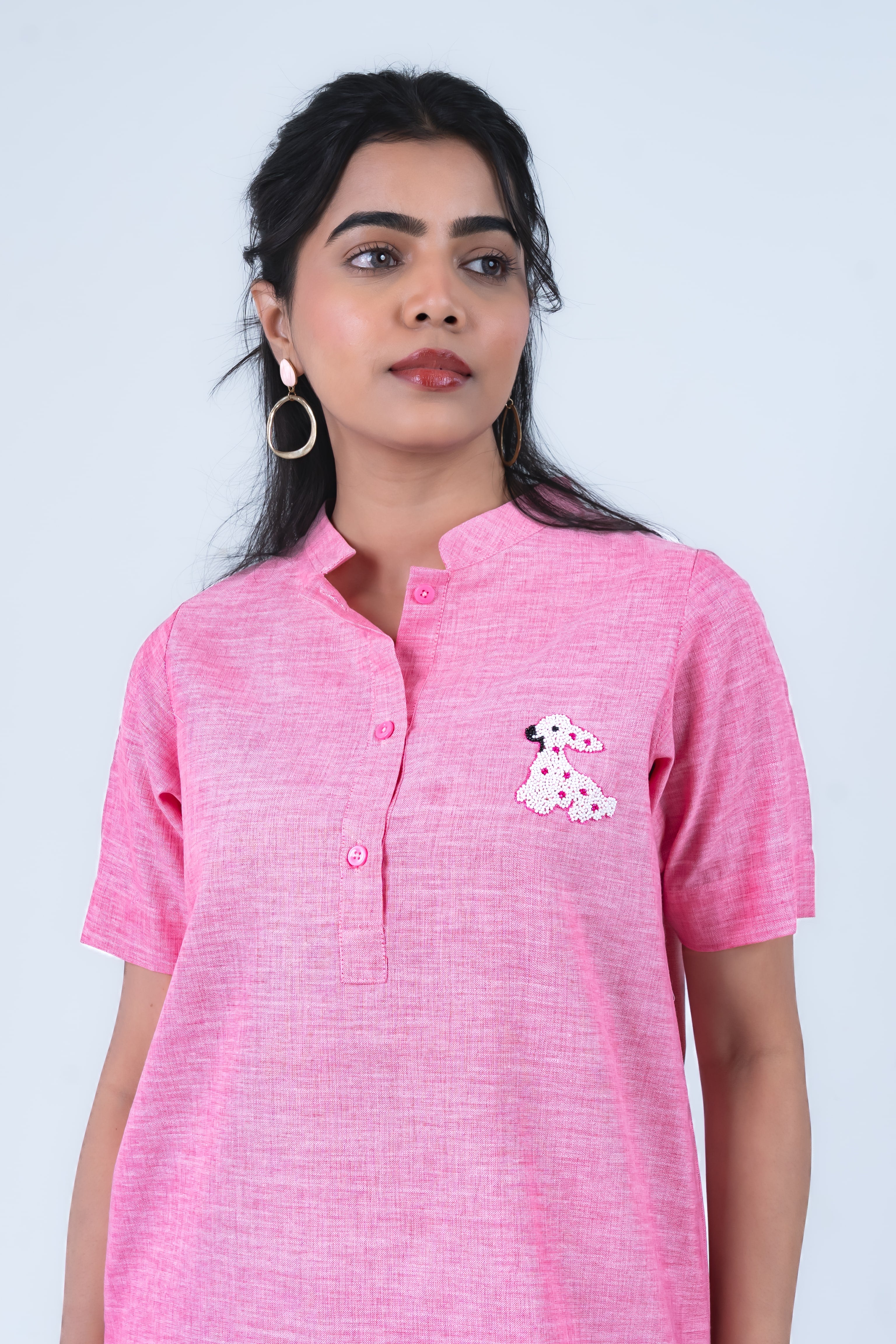 Bubblegum Pink Cotton Co-Ord with Puppy Embroidery