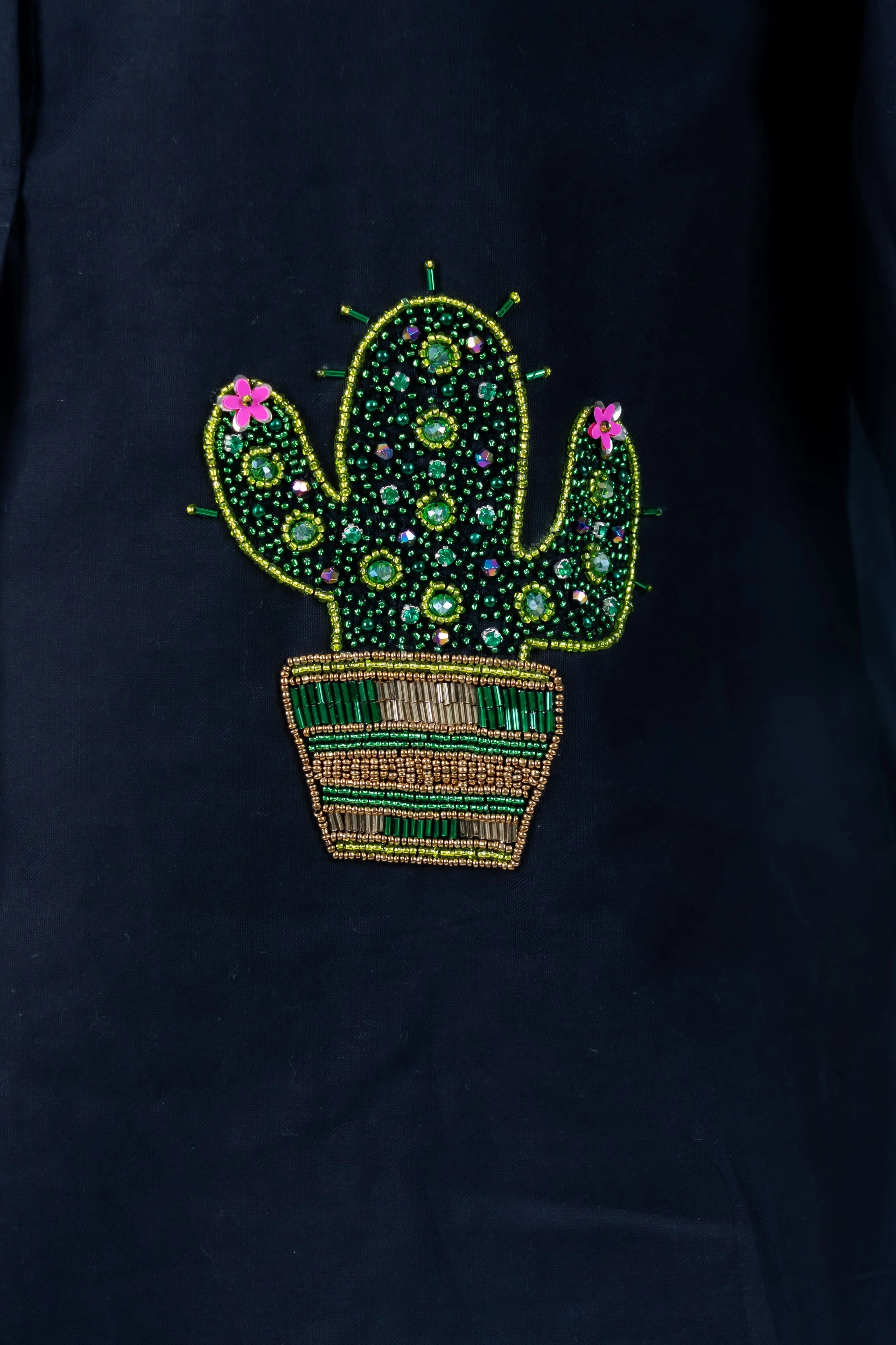 Black Cotton Co-Ord with Cactus Embroidery