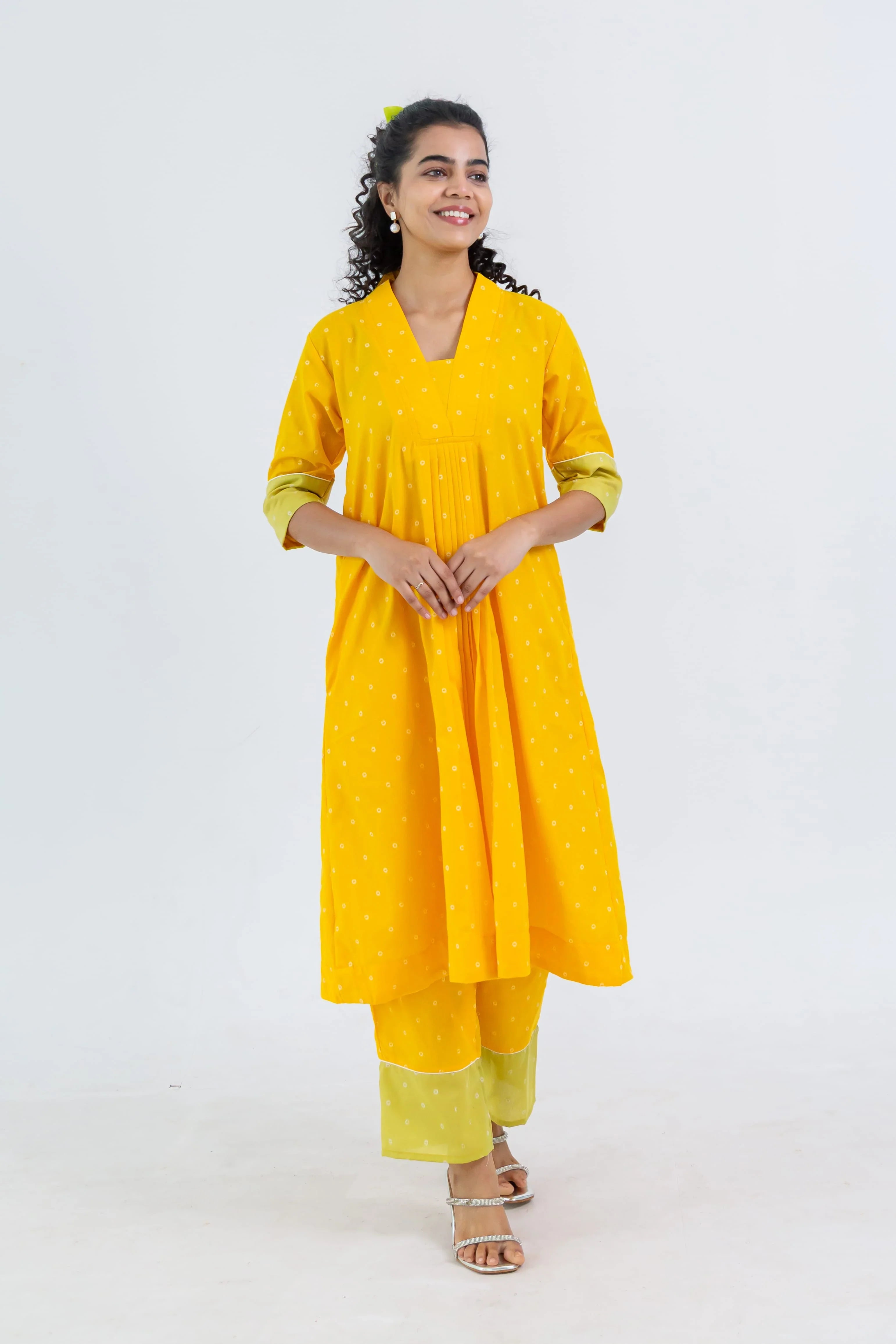 Yellow Soft Tussar Kurta Set - Hello June