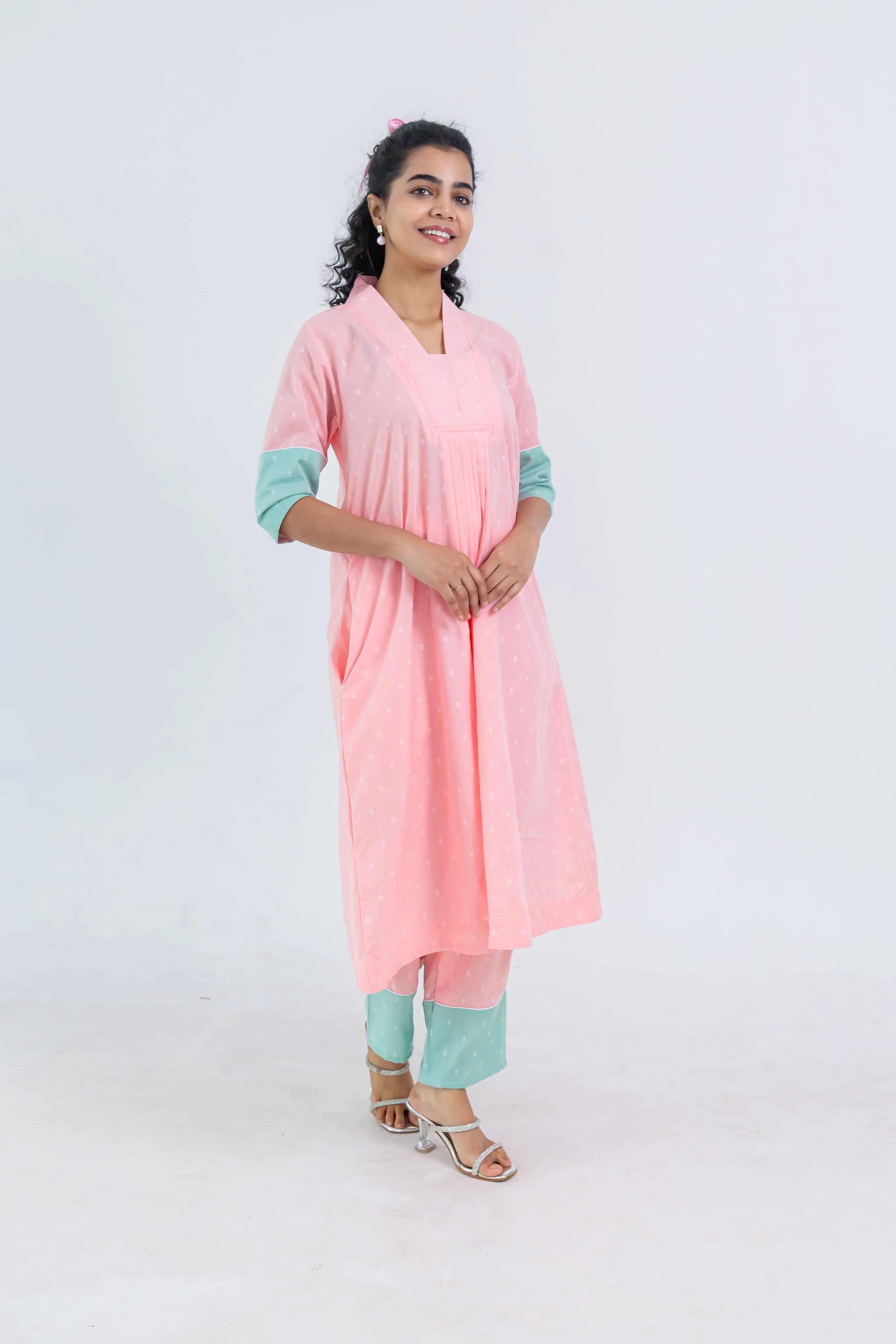 Pink Soft Tussar Kurta Set - Hello June