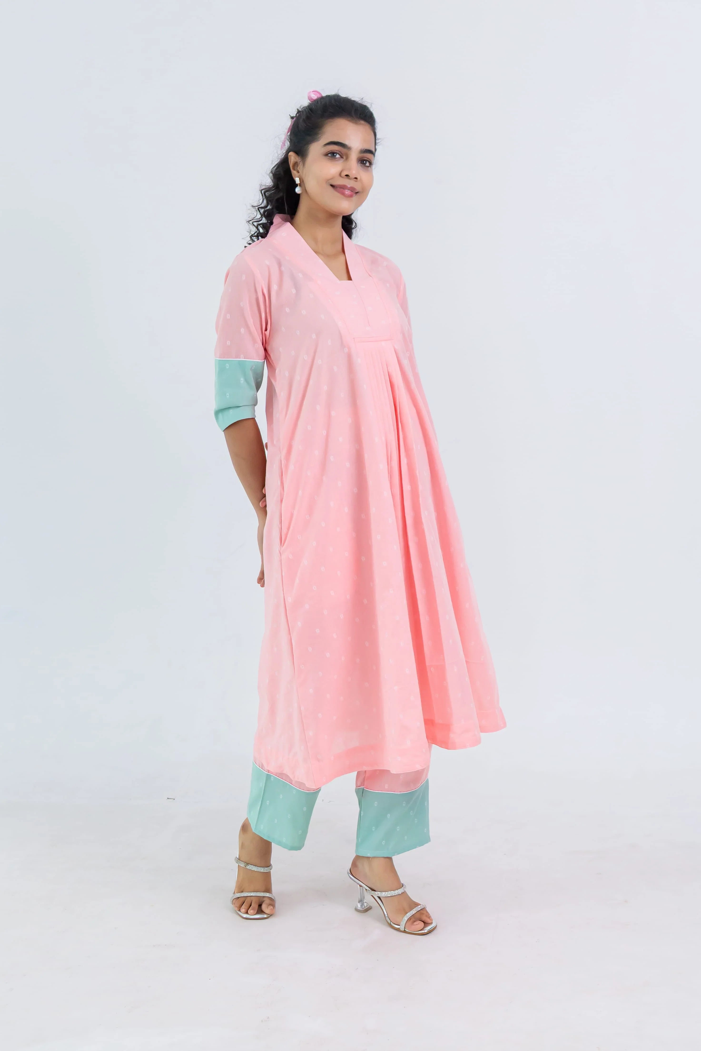 Pink Soft Tussar Kurta Set - Hello June