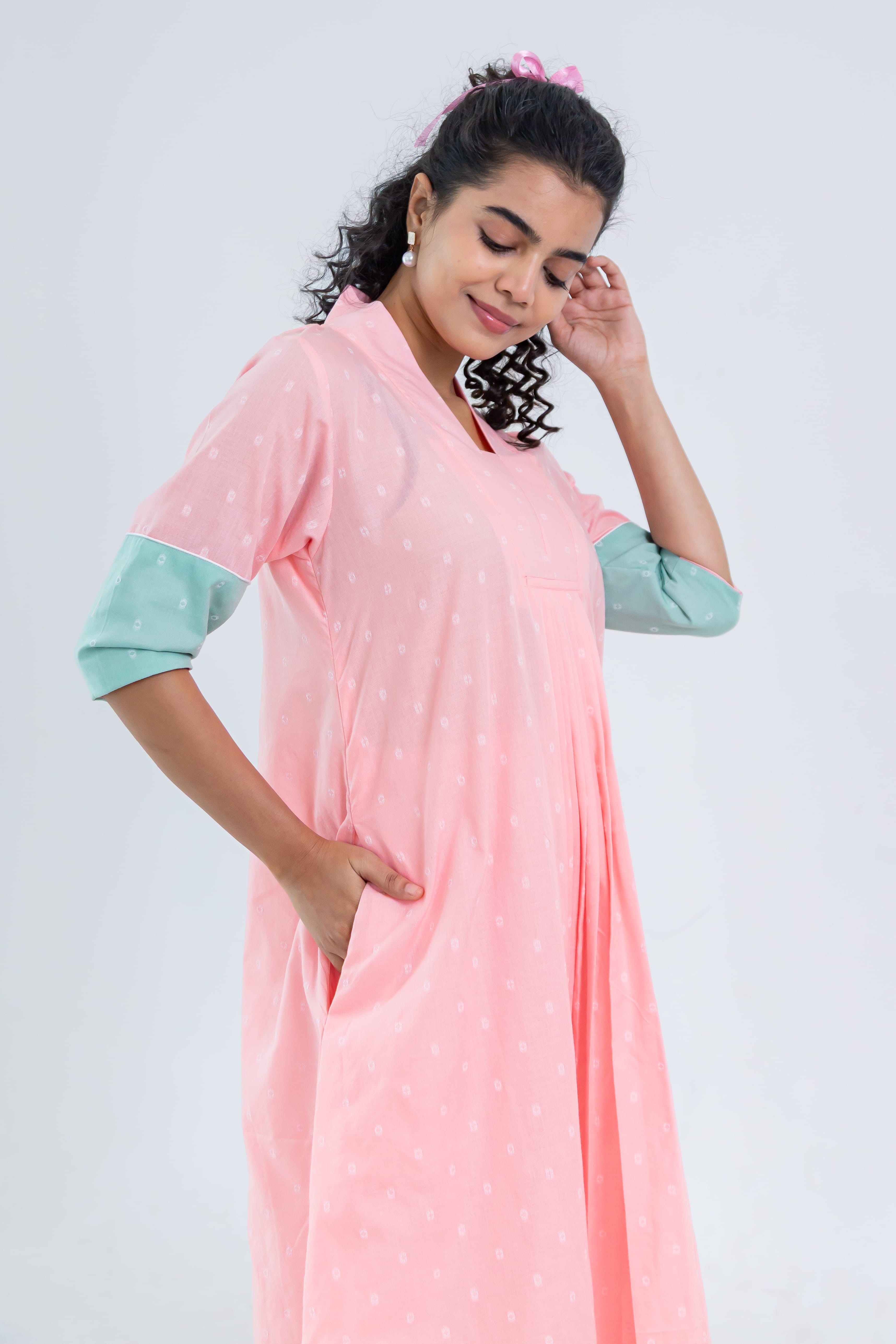 Pink Soft Tussar Kurta Set