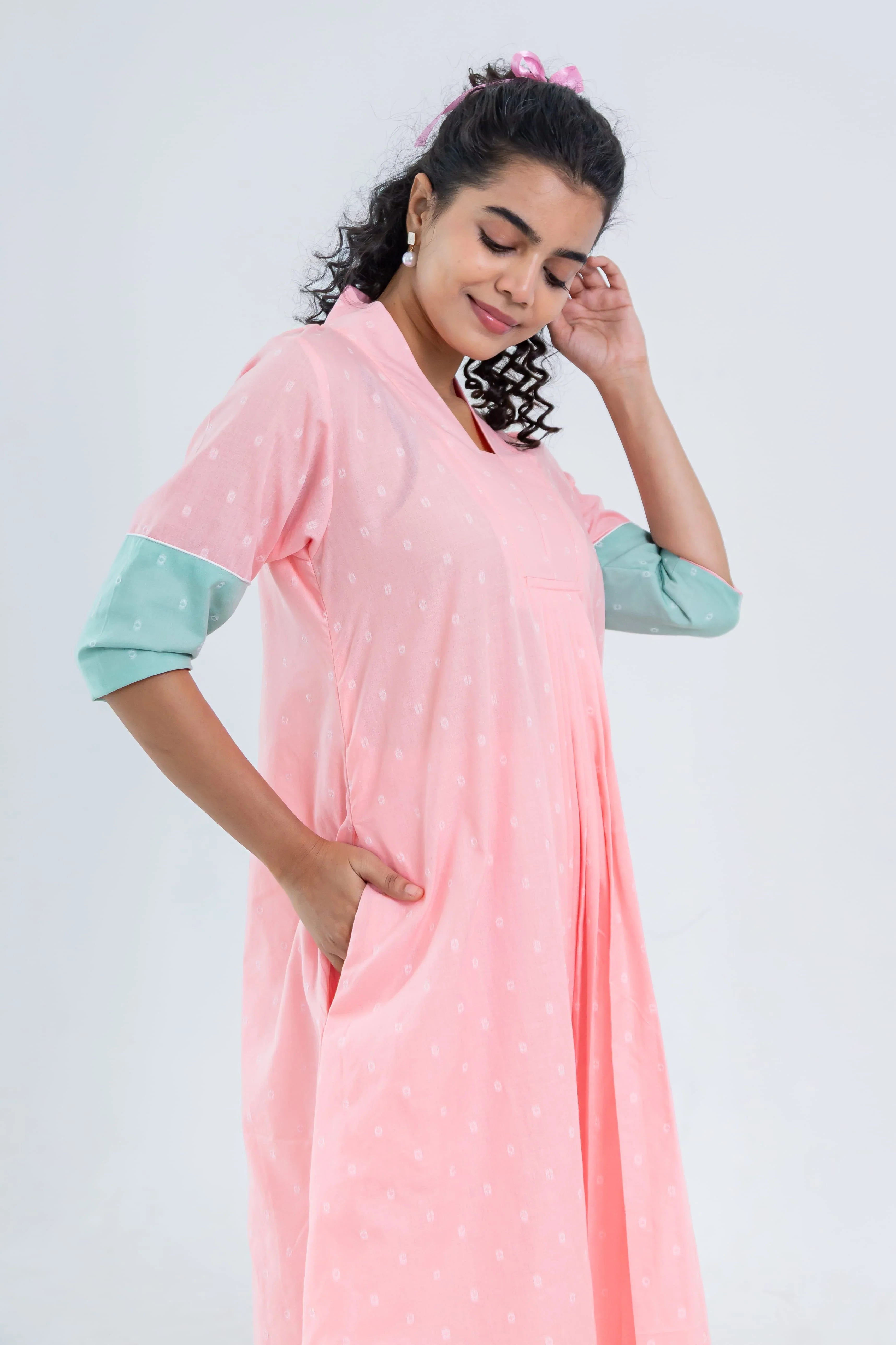 Pink Soft Tussar Kurta Set - Hello June
