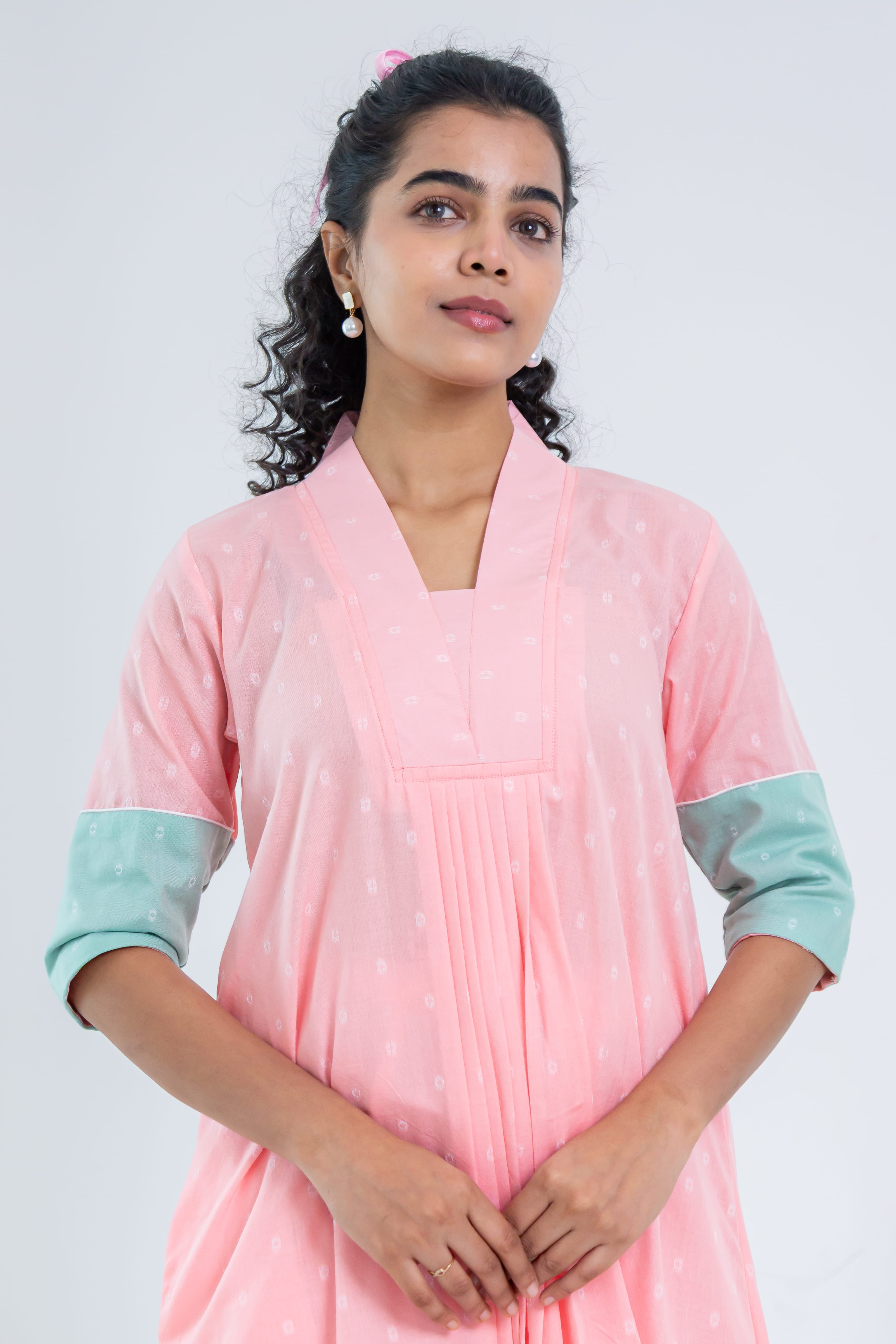 Pink Soft Tussar Kurta Set