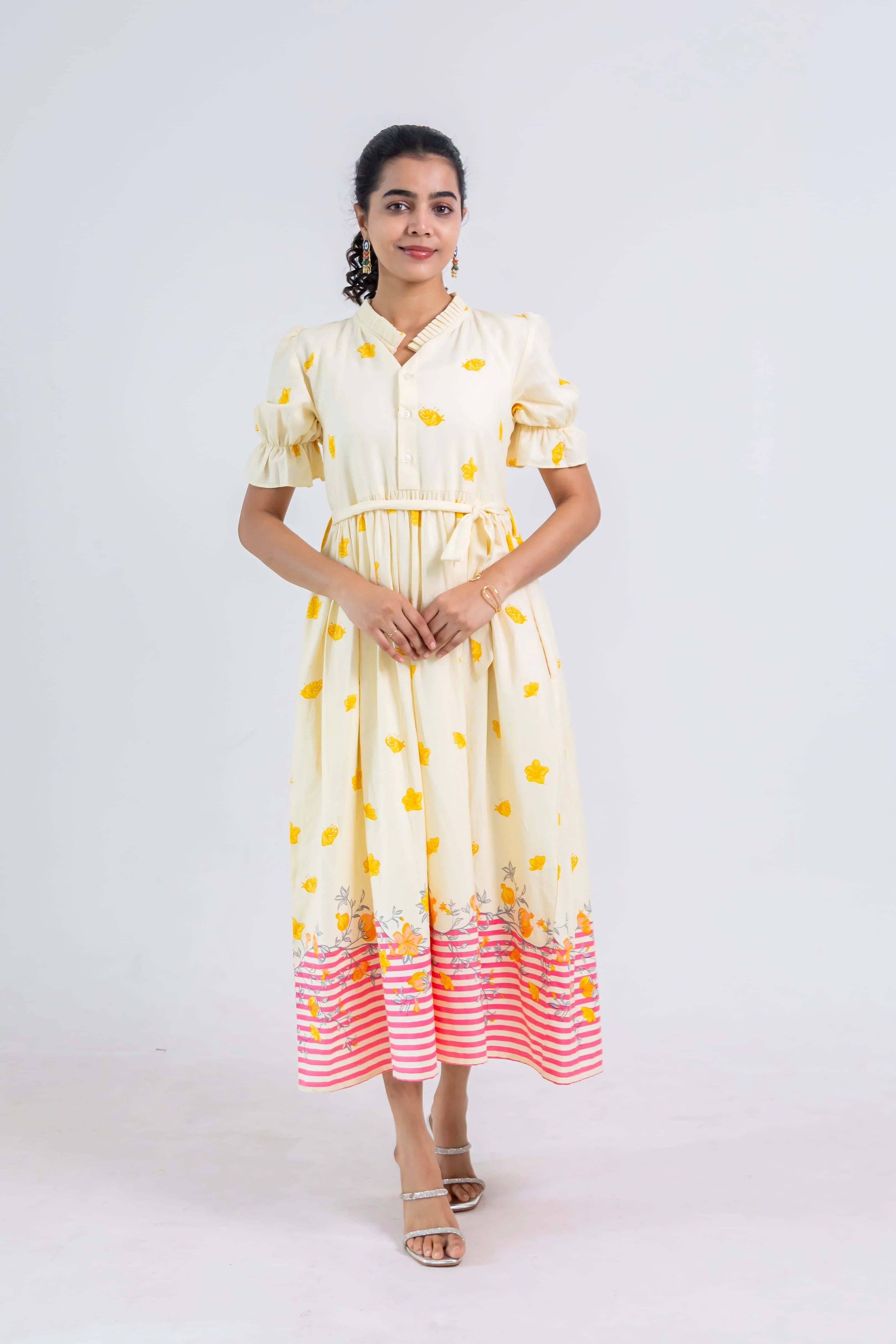 Off-White Hand Block Print Cotton Dress (pink) - Hello June
