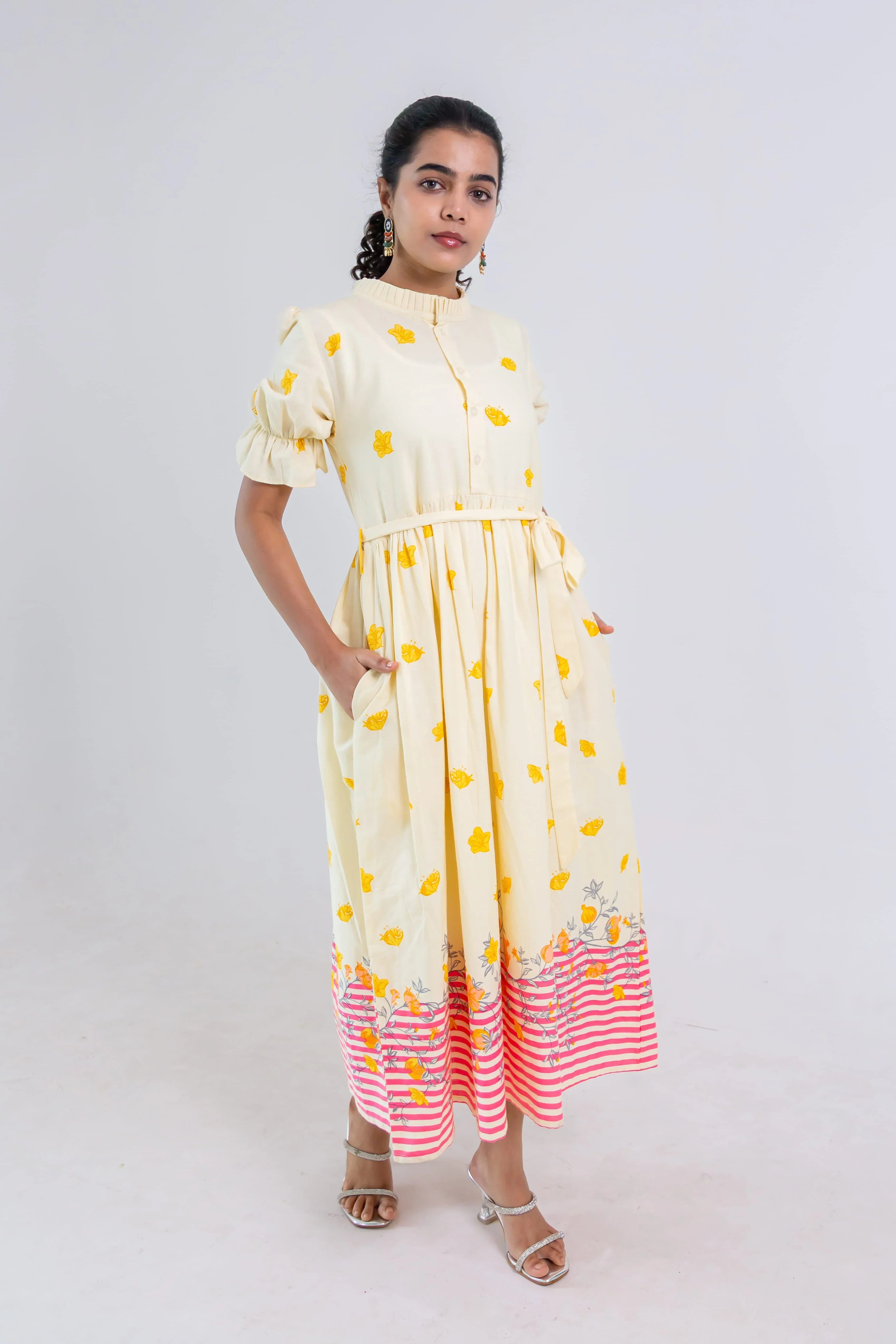 Off-White Hand Block Print Cotton Dress (pink) - Hello June