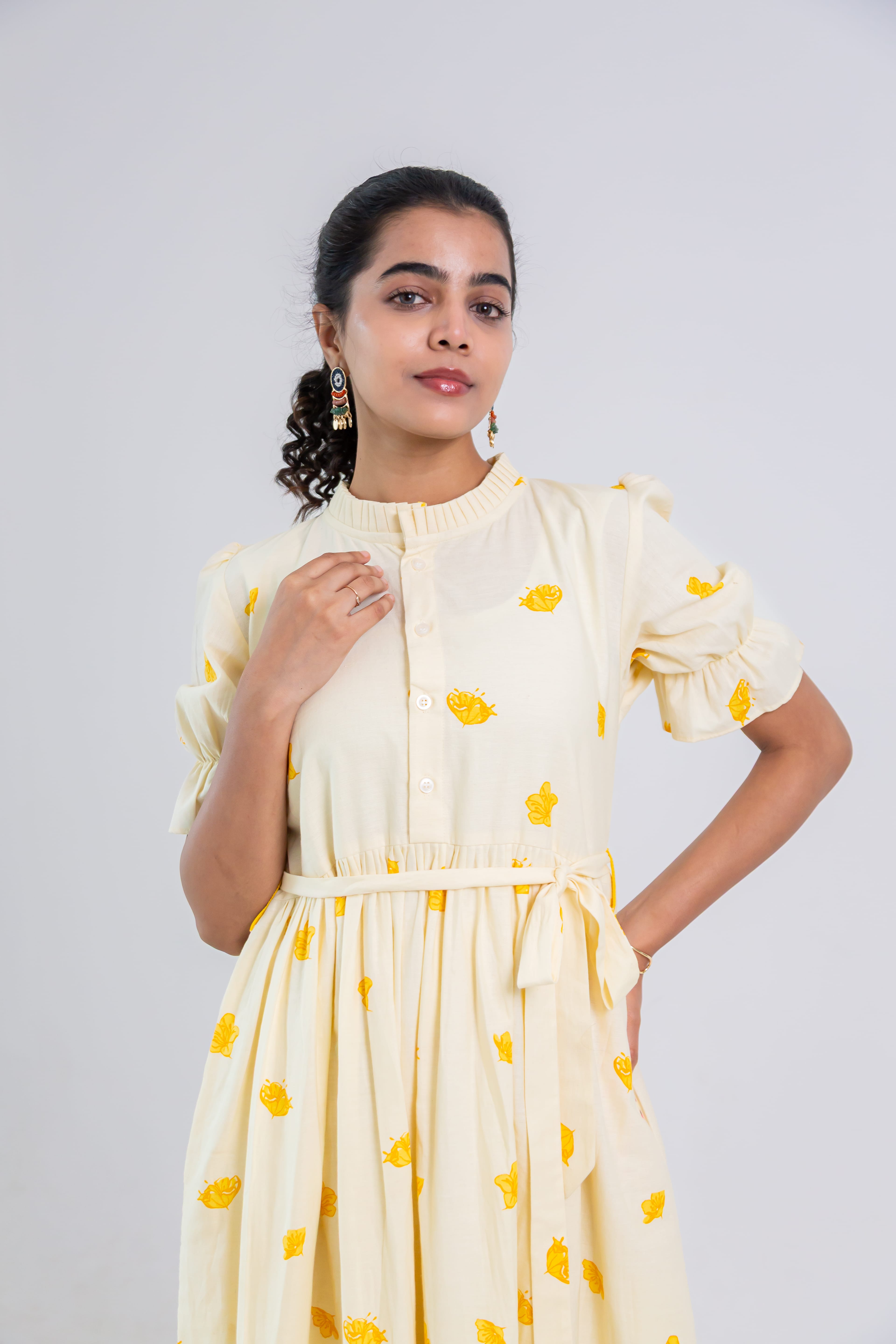 Off-White Hand Block Print Cotton Dress (pink)