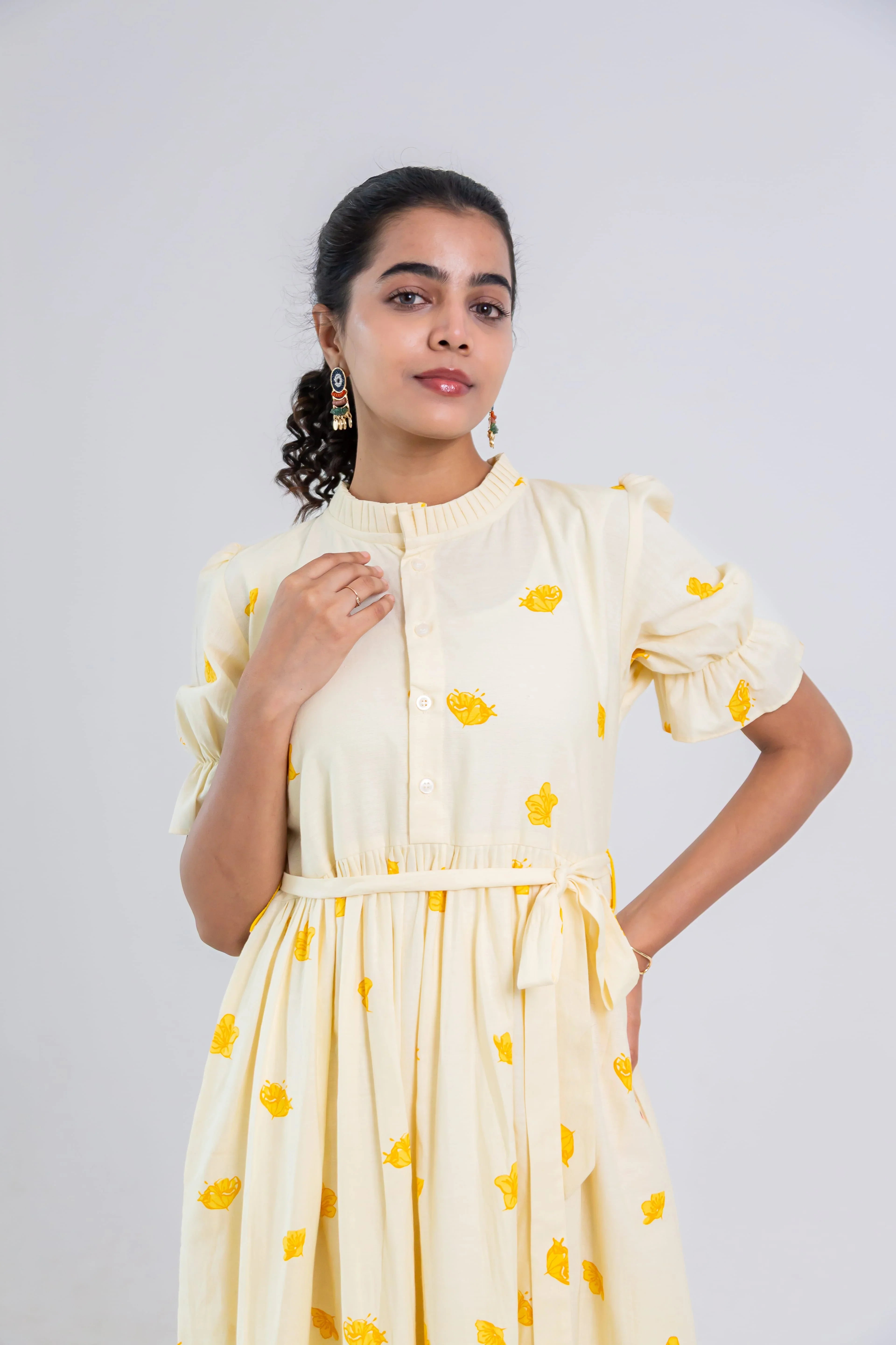 Off-White Hand Block Print Cotton Dress (pink) - Hello June