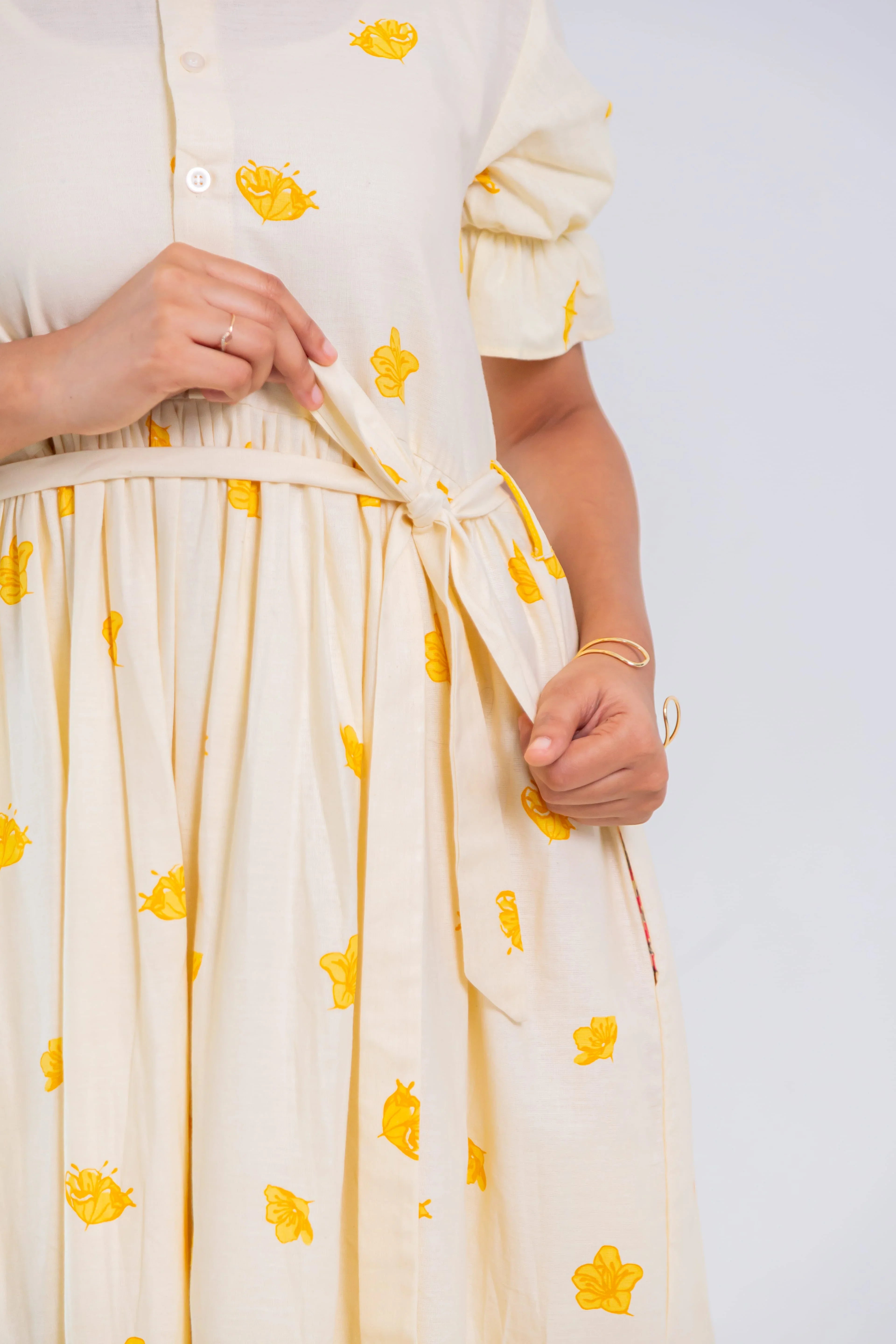 Off-White Hand Block Print Cotton Dress (pink) - Hello June