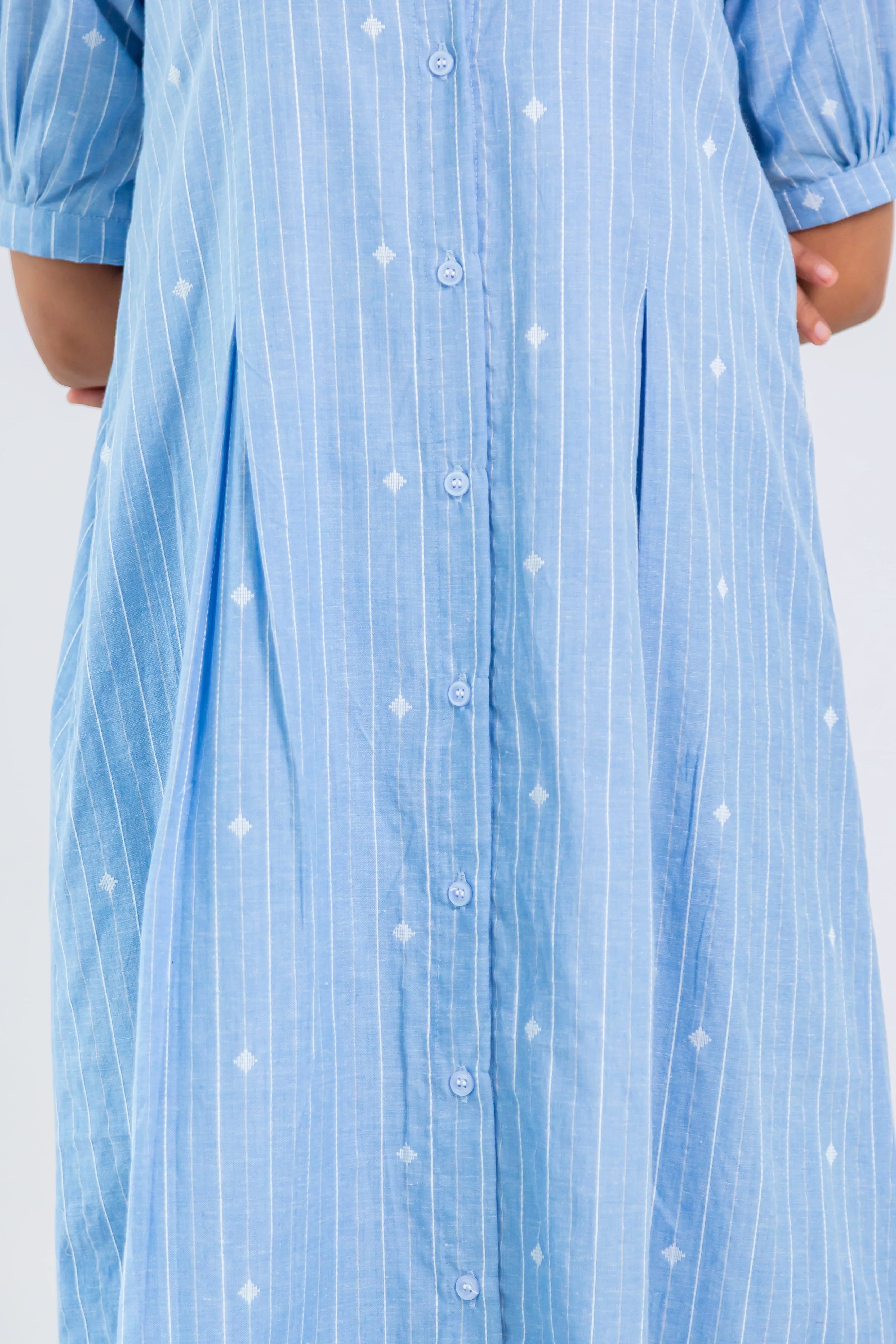 Blue Striped Dress (Handloom Cotton) - Hello June