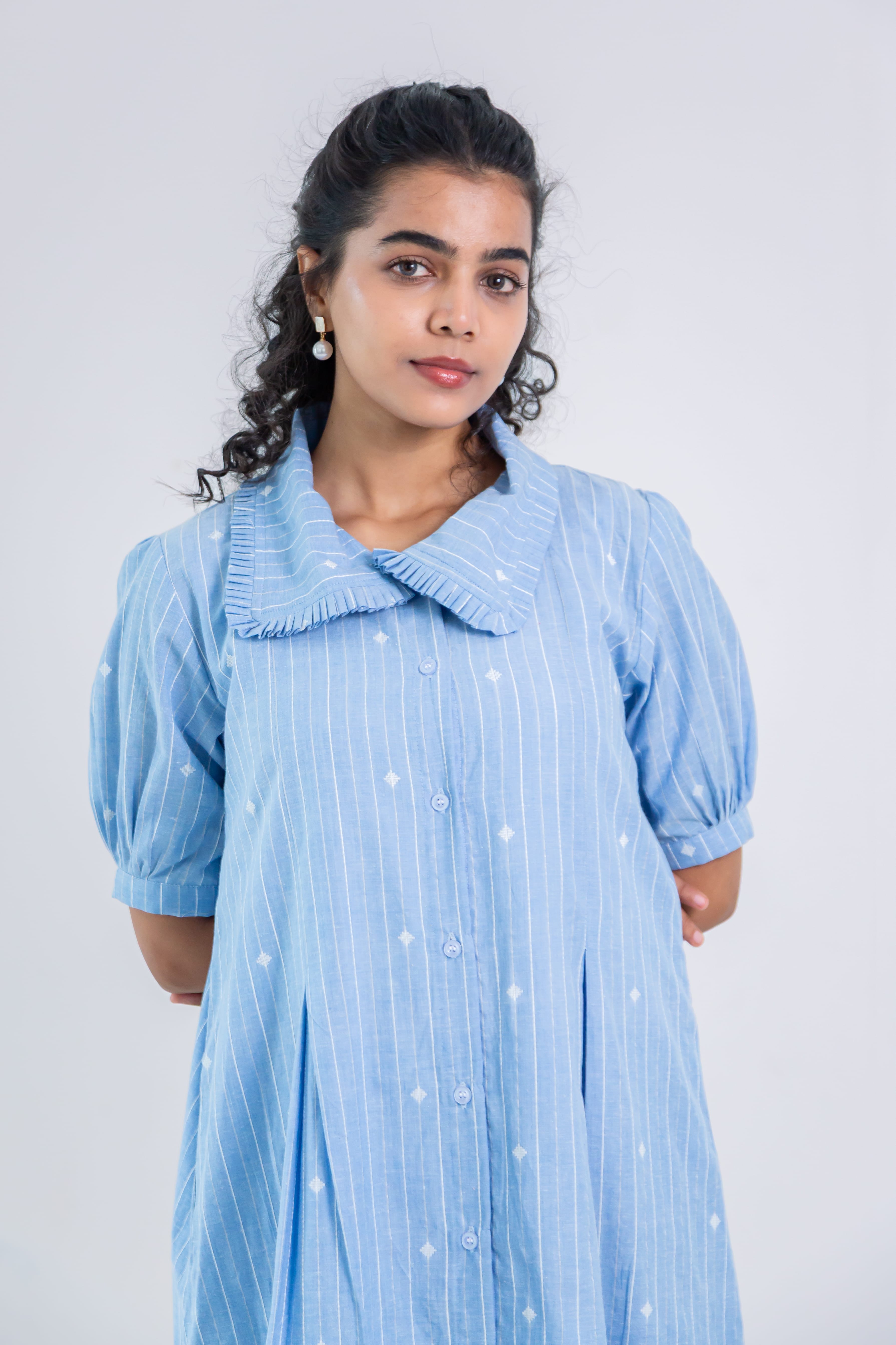 Blue Striped Dress (Handloom Cotton)
