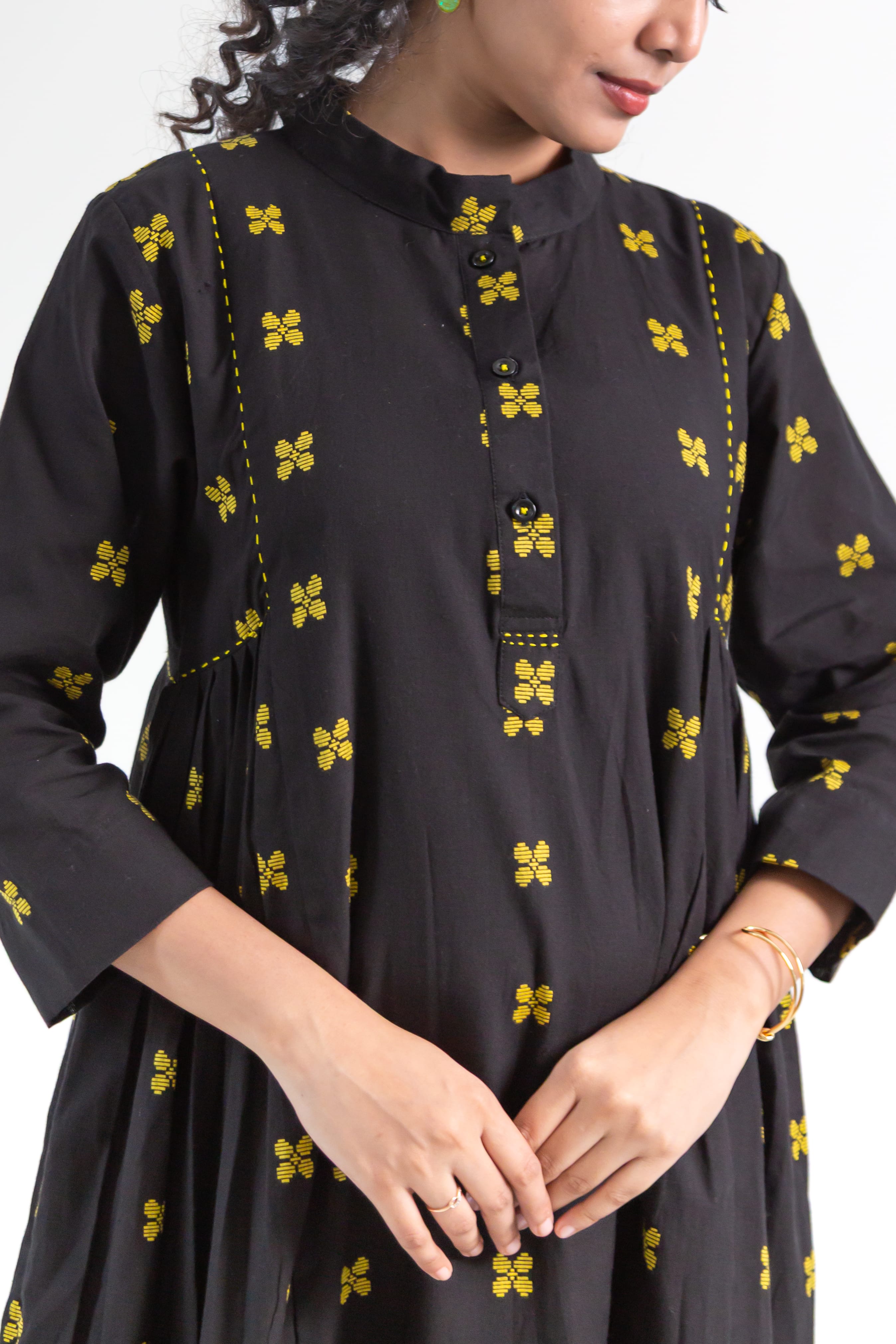 Black Handloom Cotton Dress with Butterfly Butta
