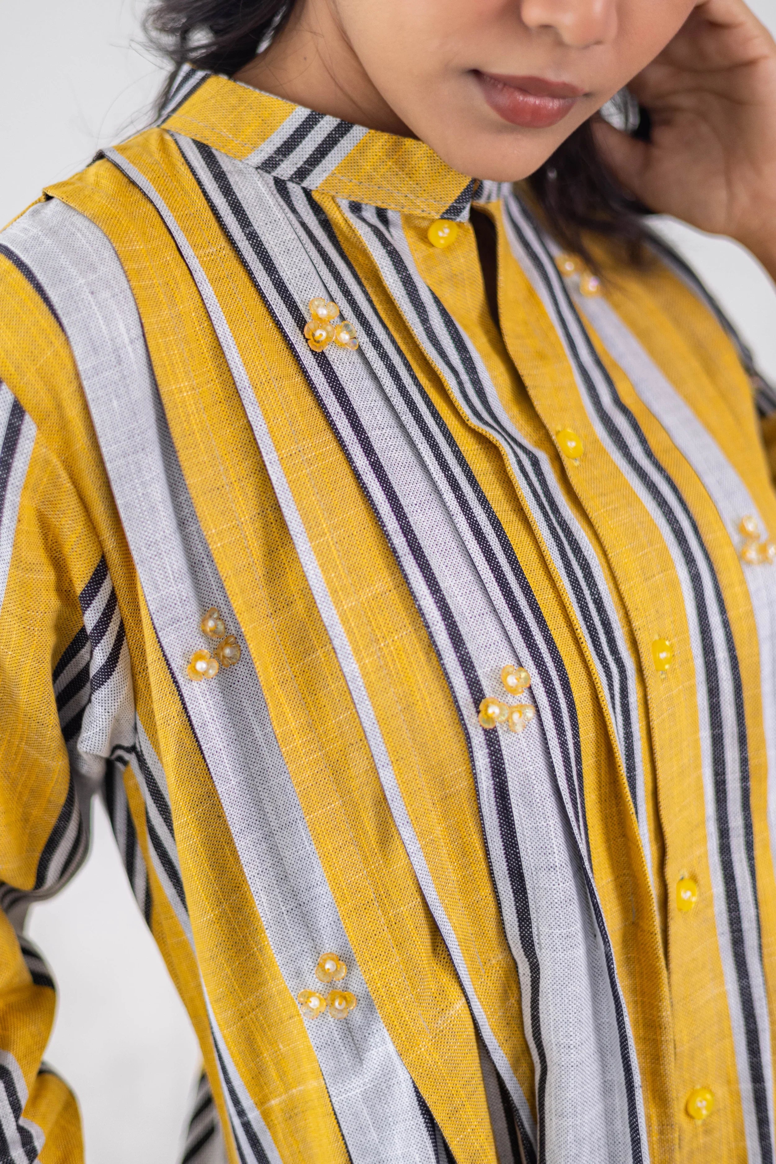 Yellow Striped Cotton Linen Dress - Hello June