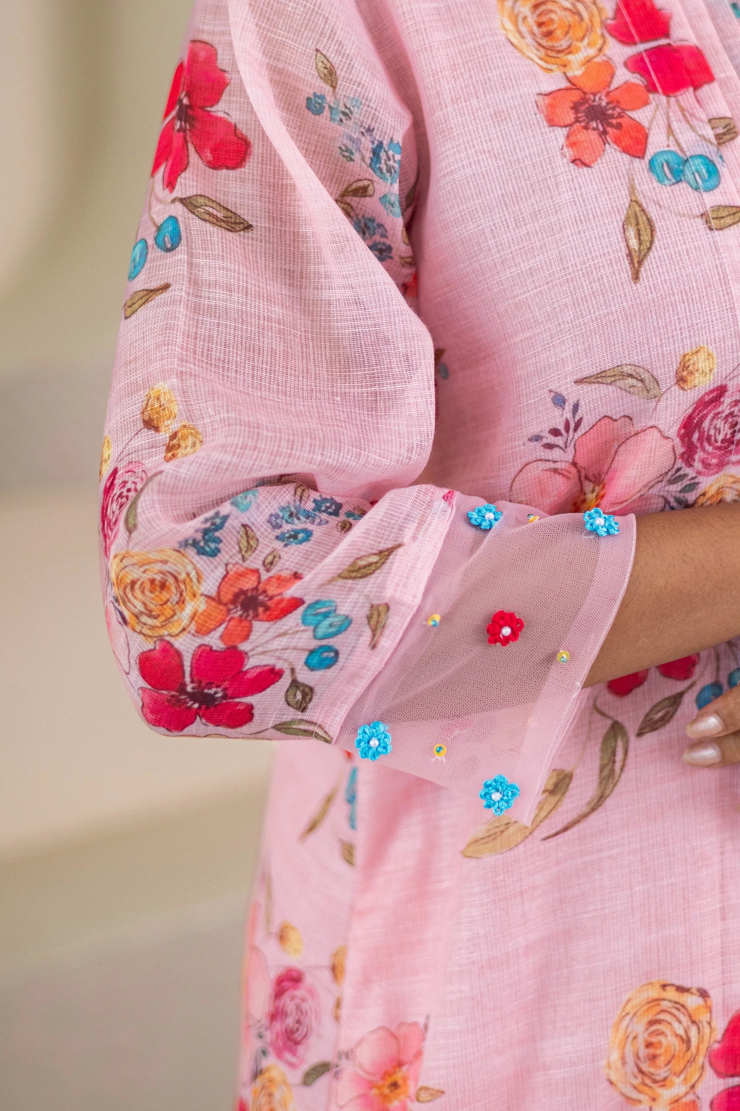 Pink Floral Printed Linen Dress - Hello June