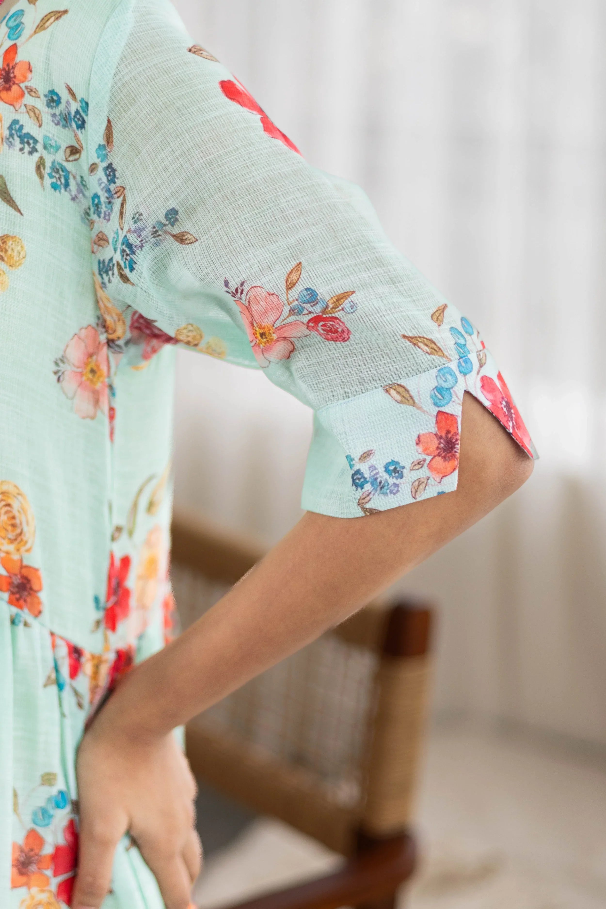 Green Floral Printed Linen Dress - Hello June