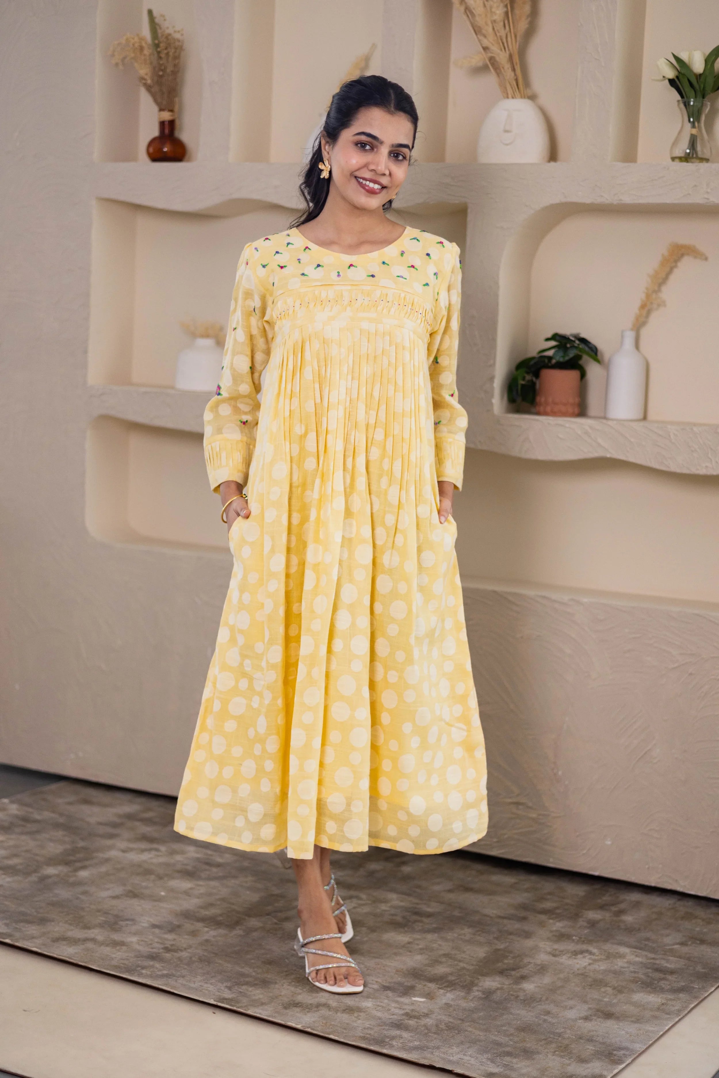 Yellow Polka Dot Cotton Dress - Hello June