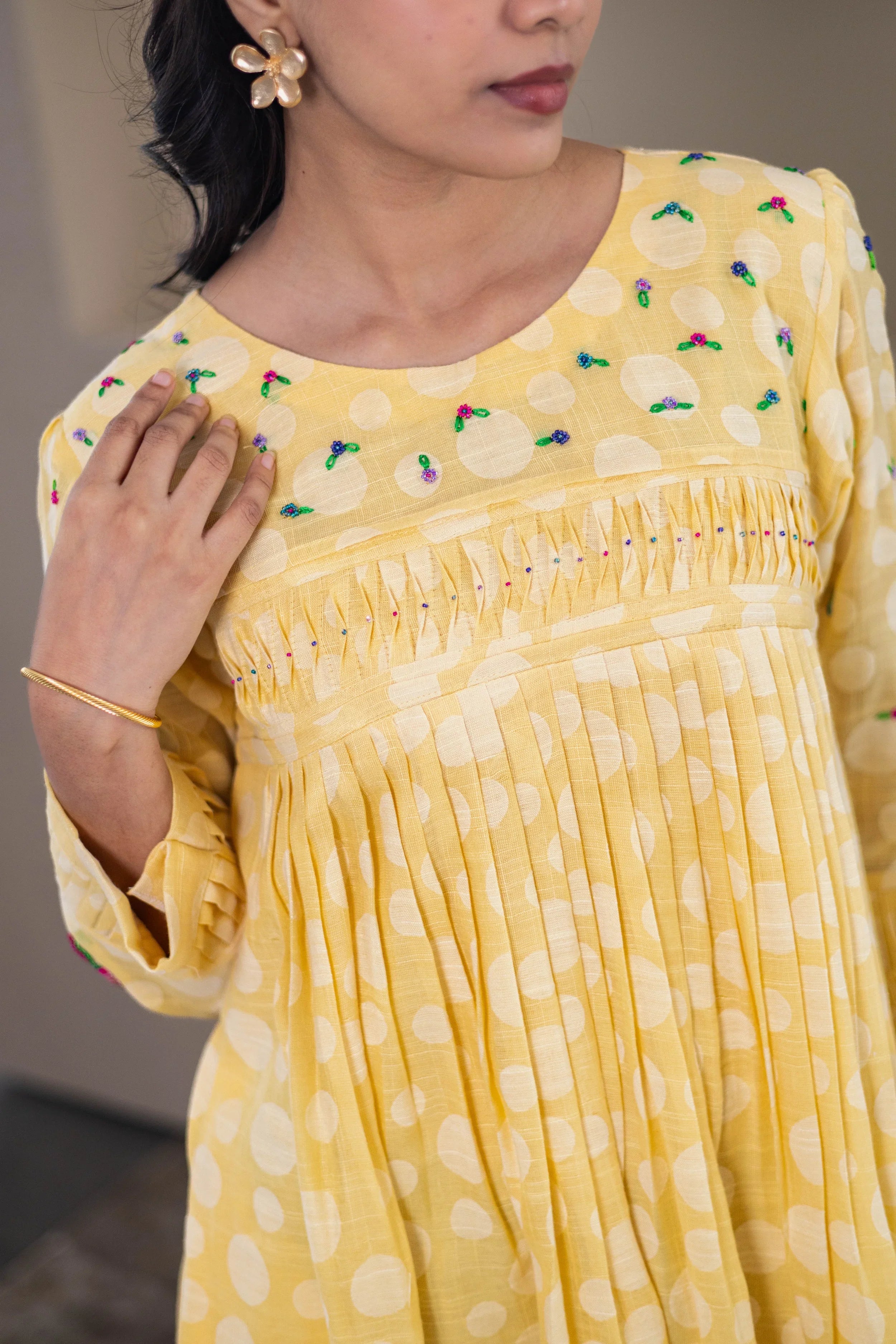 Yellow Polka Dot Cotton Dress - Hello June
