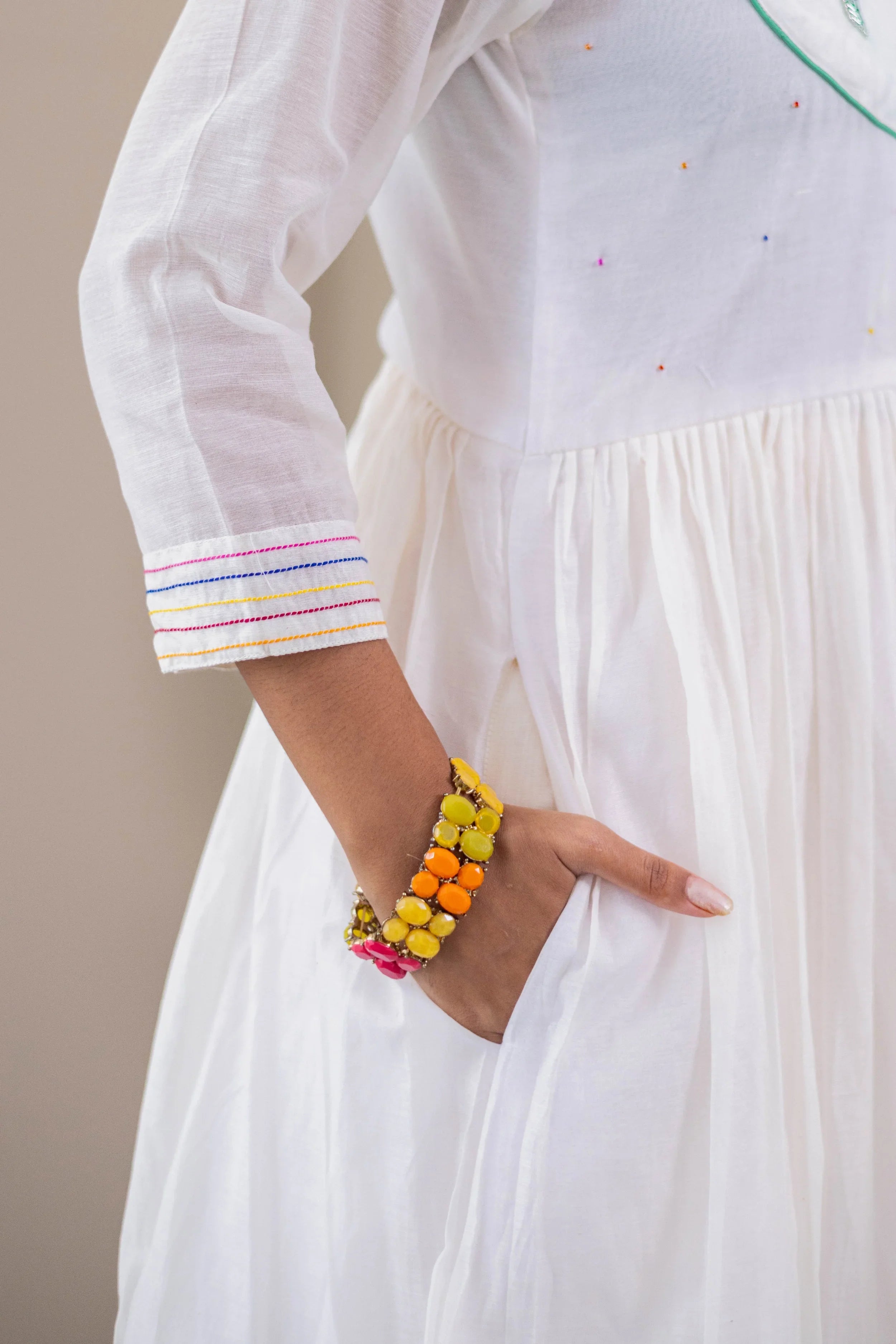 White Mul Chanderi Dress (Tulip Embroidery) - Hello June