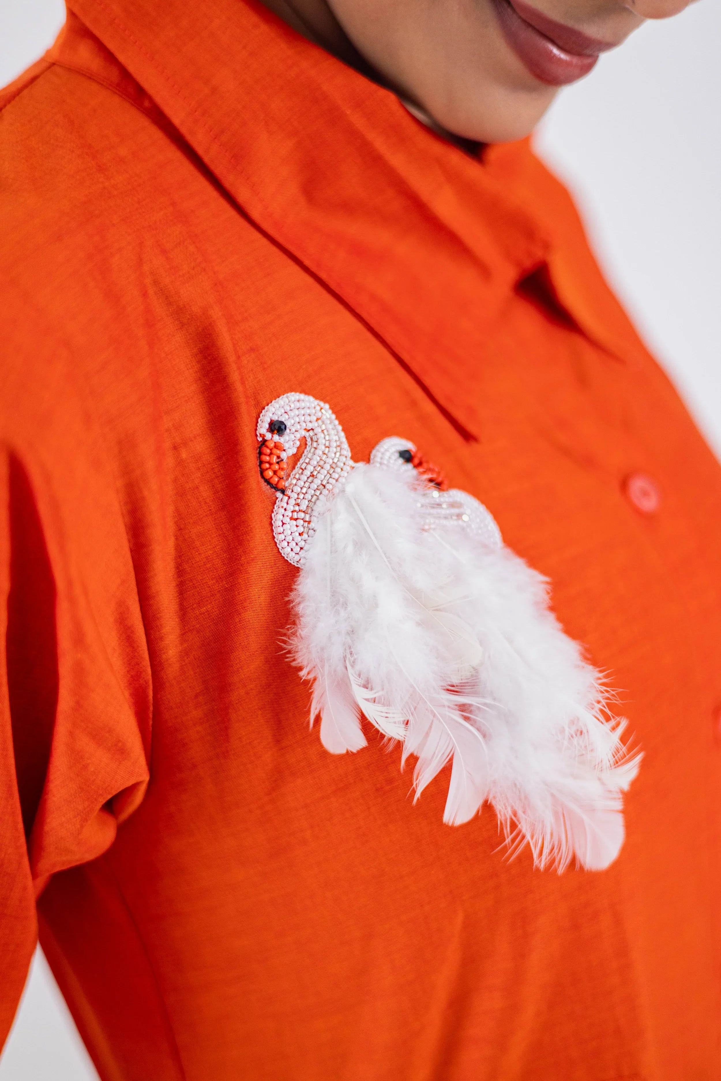 Rust Orange Cotton Dress (Flamingo Emroidery) - Hello June