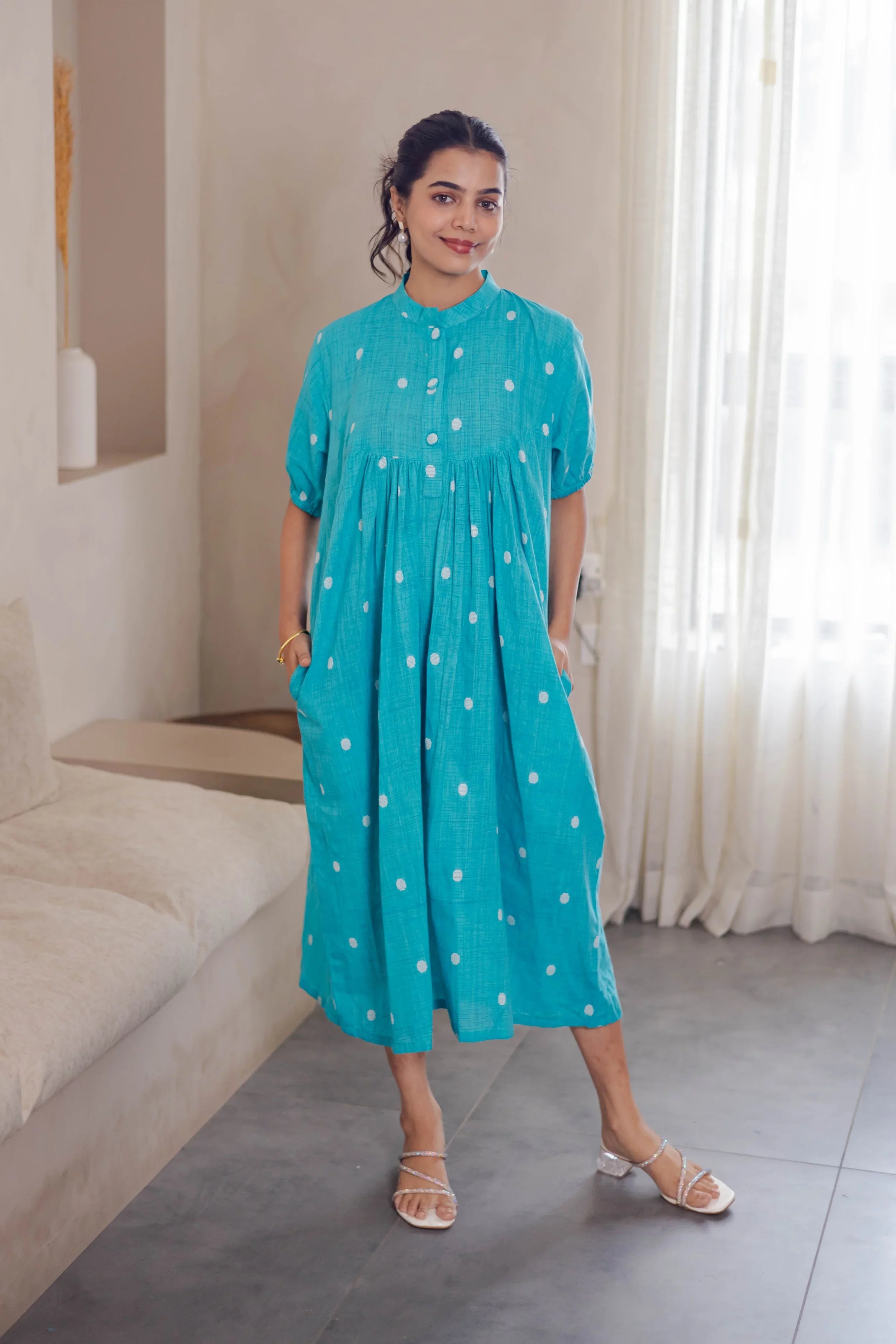 Teal Polk Dot Dress - Hello June