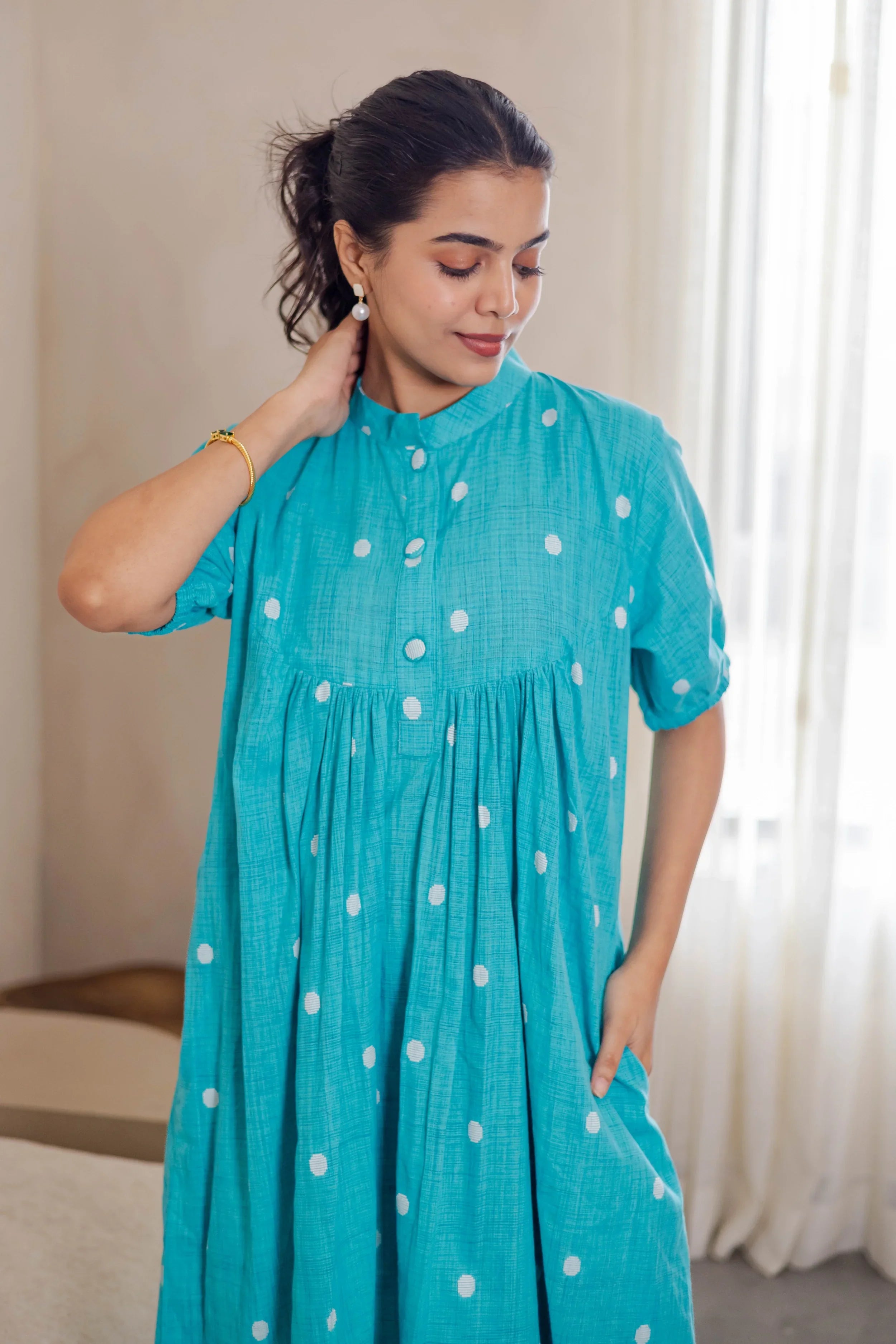 Teal Polk Dot Dress - Hello June