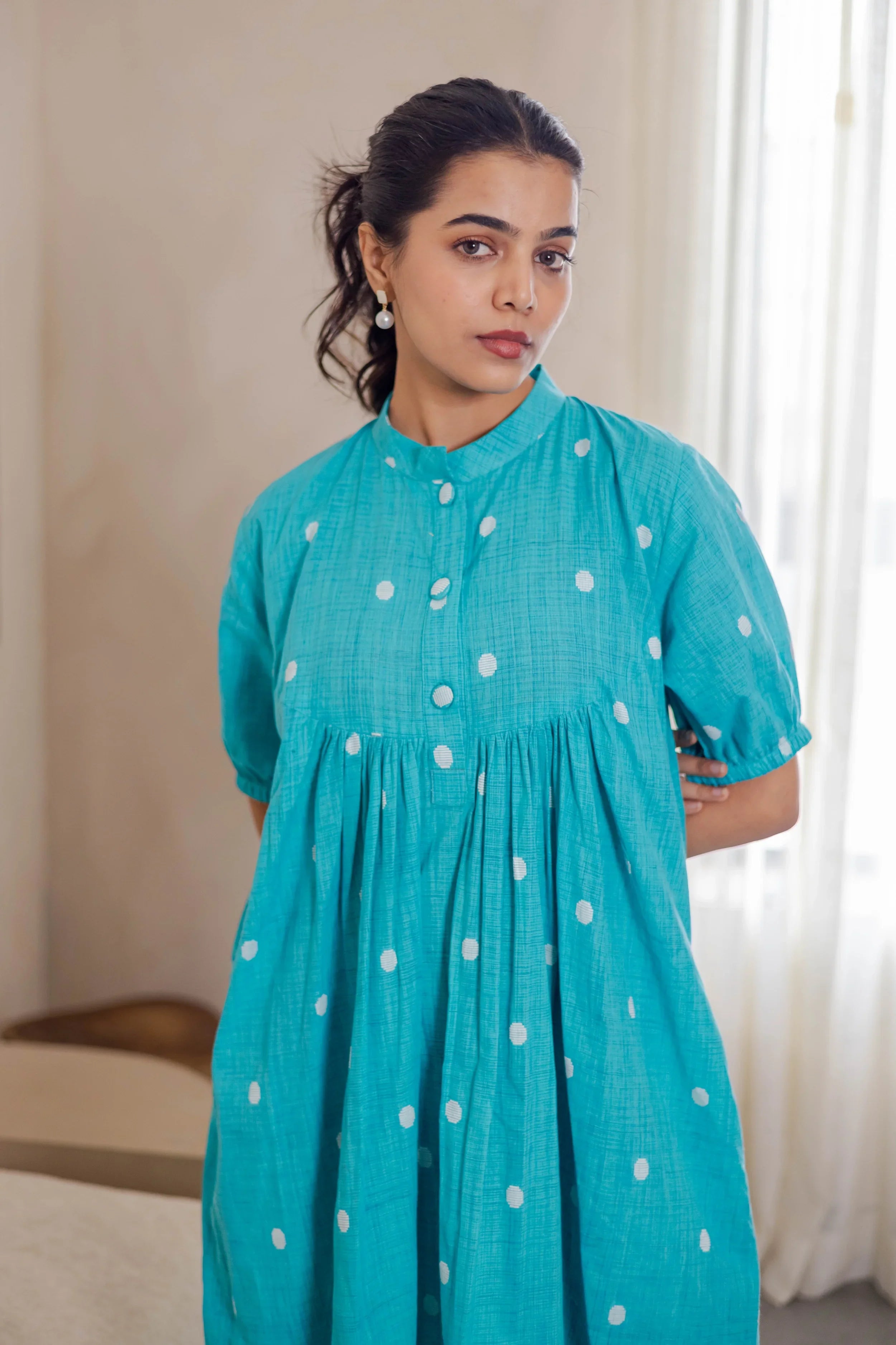 Teal Polk Dot Dress - Hello June