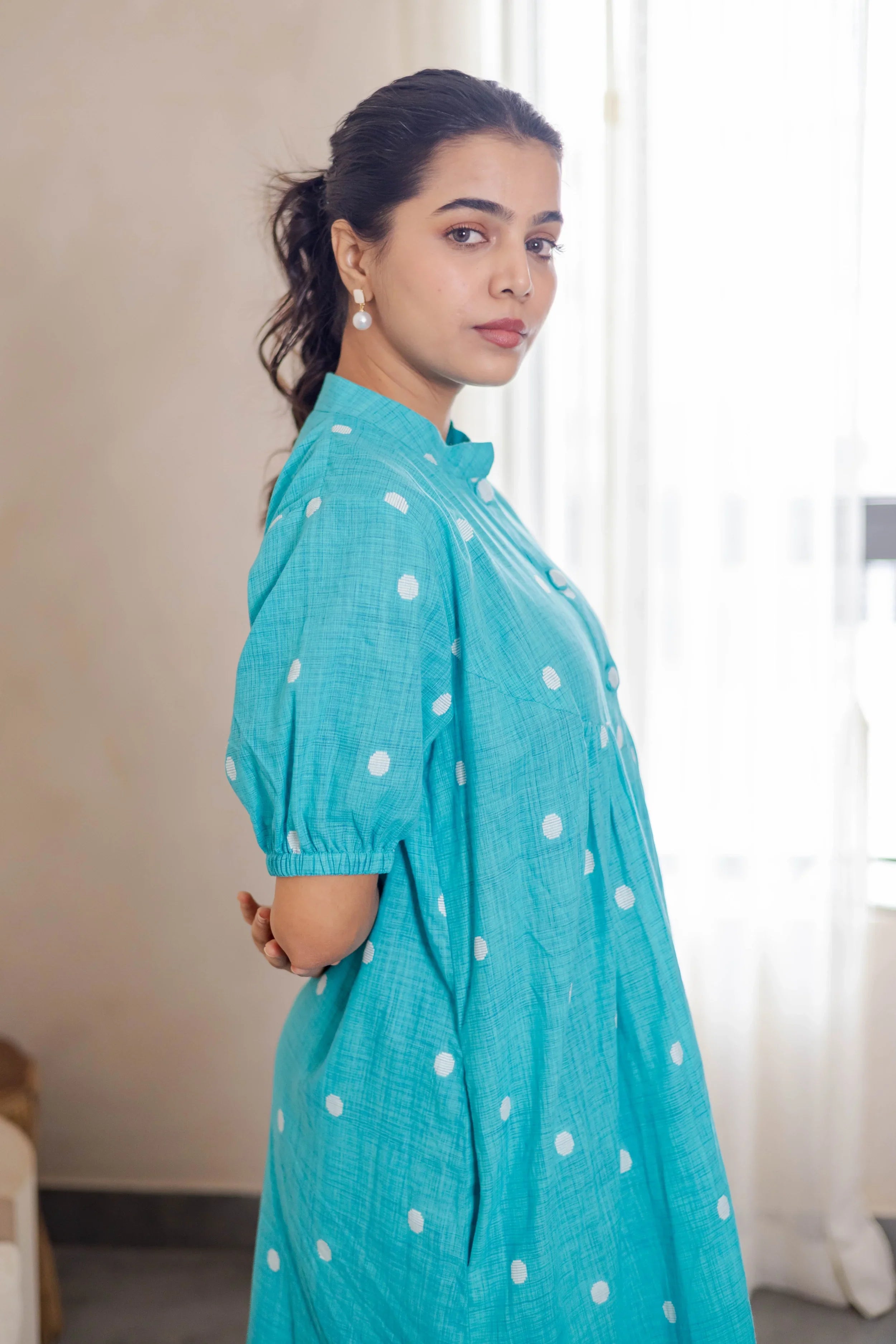 Teal Polk Dot Dress - Hello June