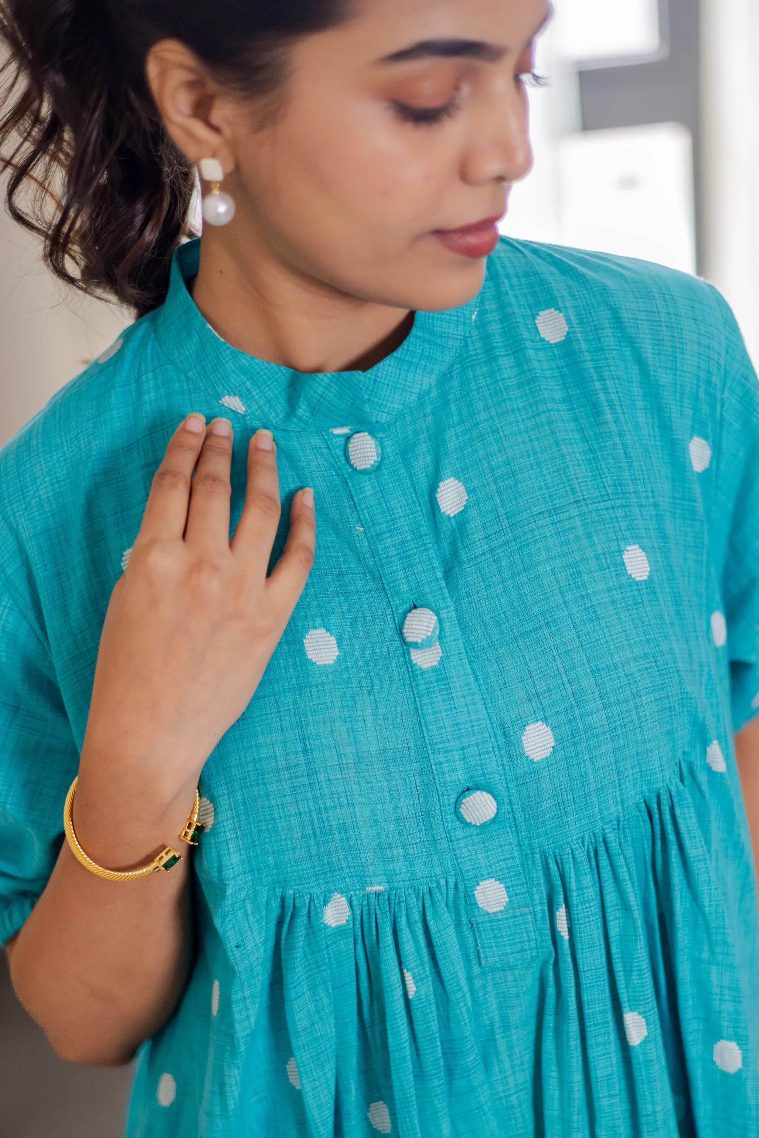 Teal Polk Dot Dress - Hello June