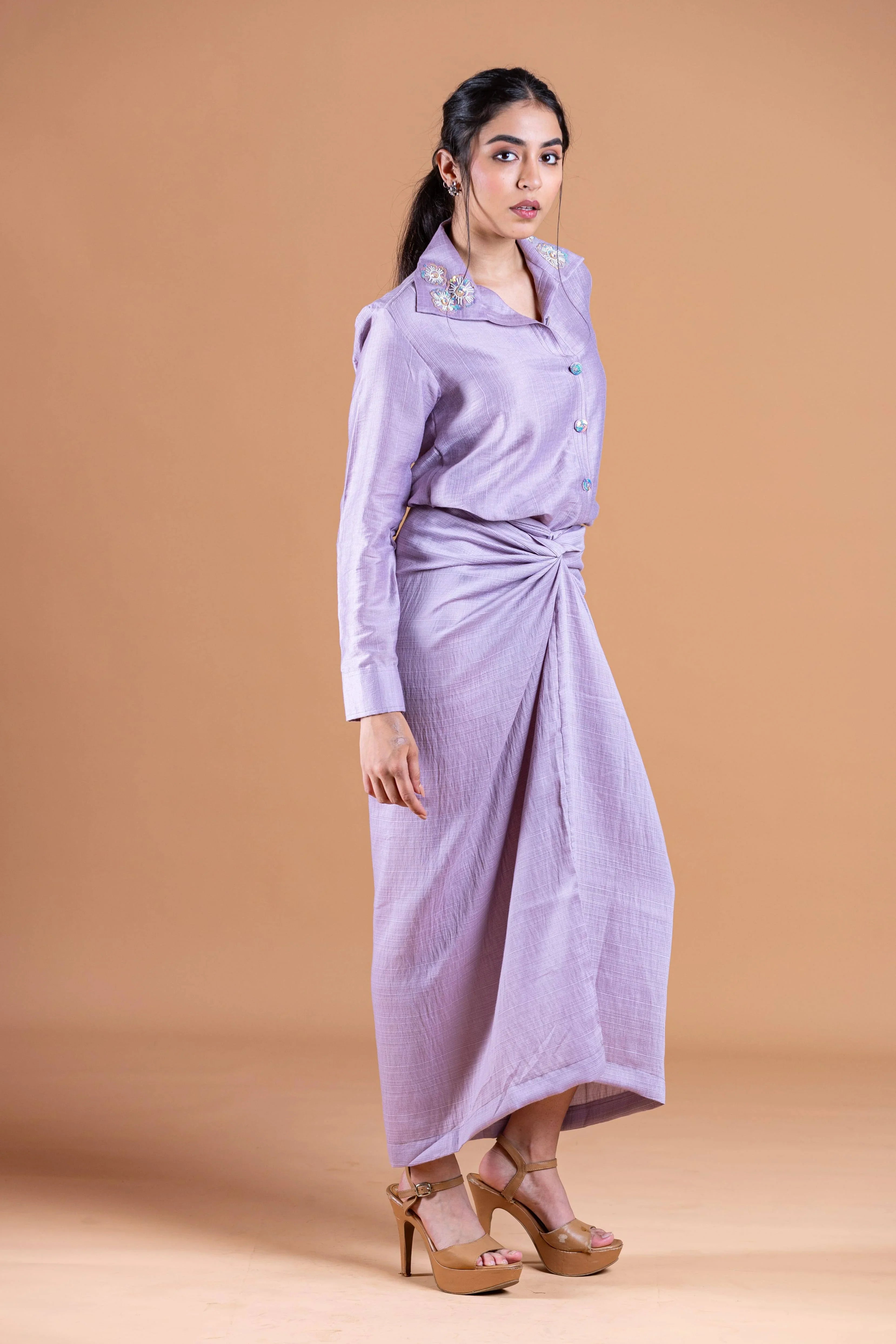 Ava Lilac Drape Skirt & Shirt Set - Label Xari