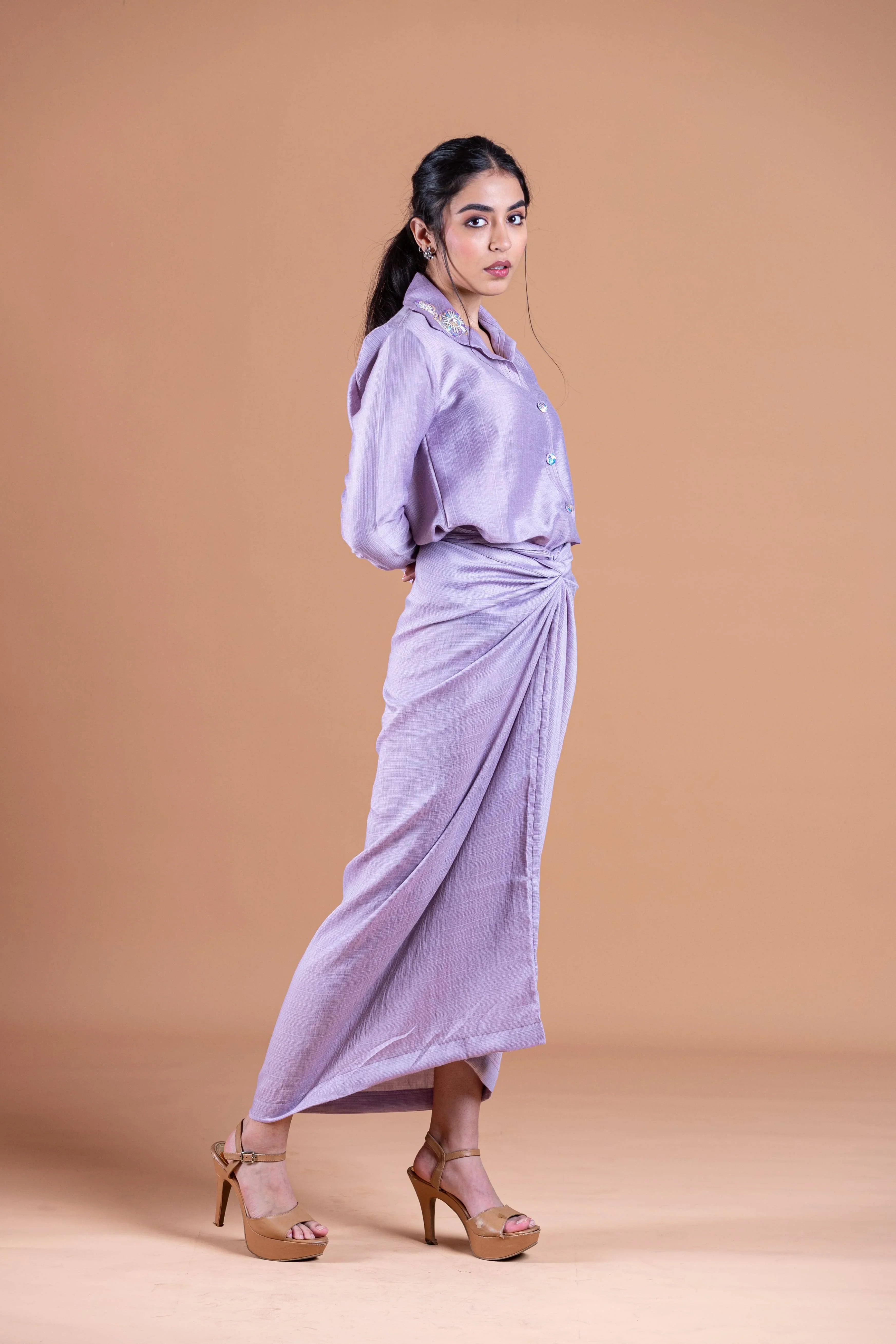 Ava Lilac Drape Skirt & Shirt Set - Hello June