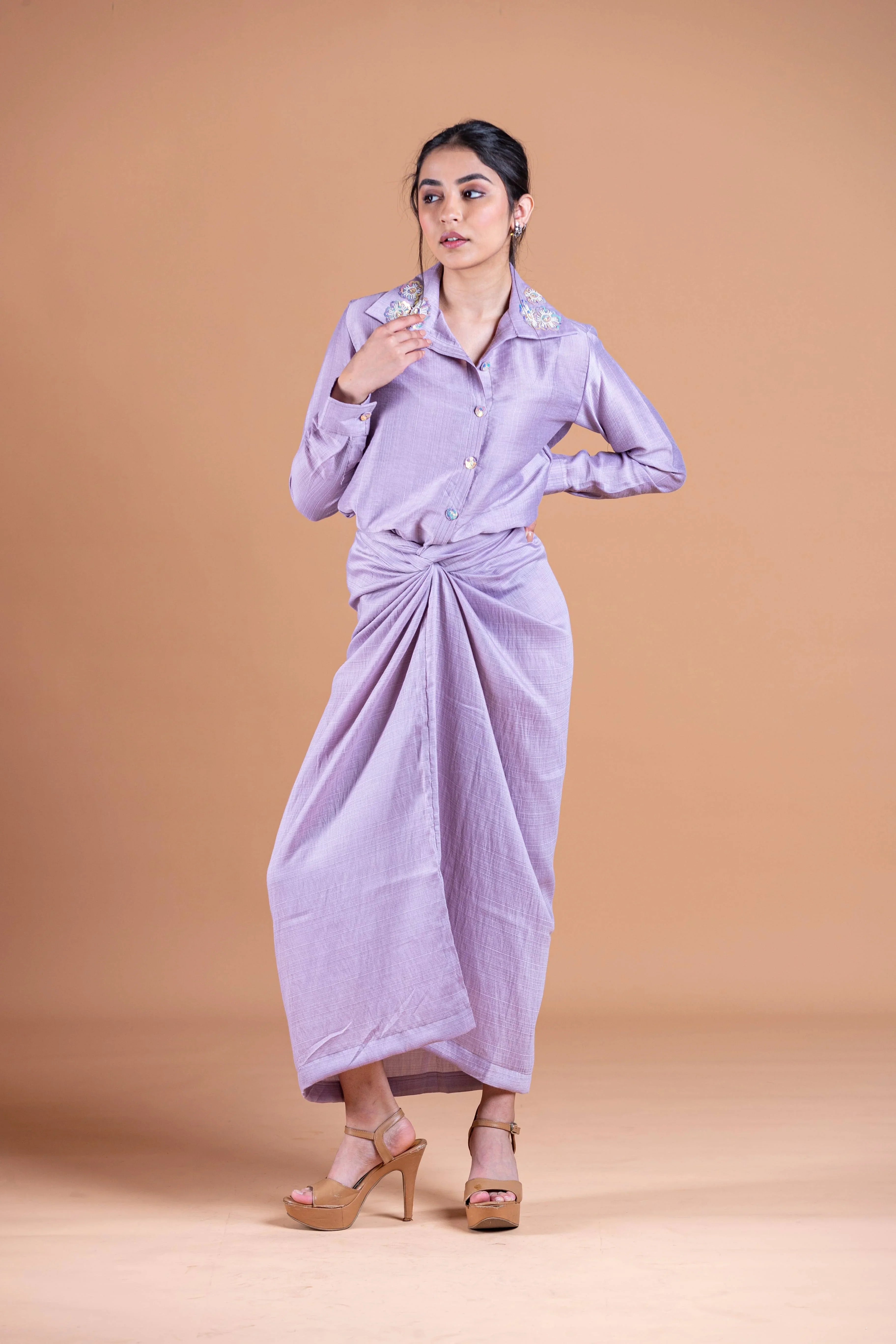 Ava Lilac Drape Skirt & Shirt Set - Hello June