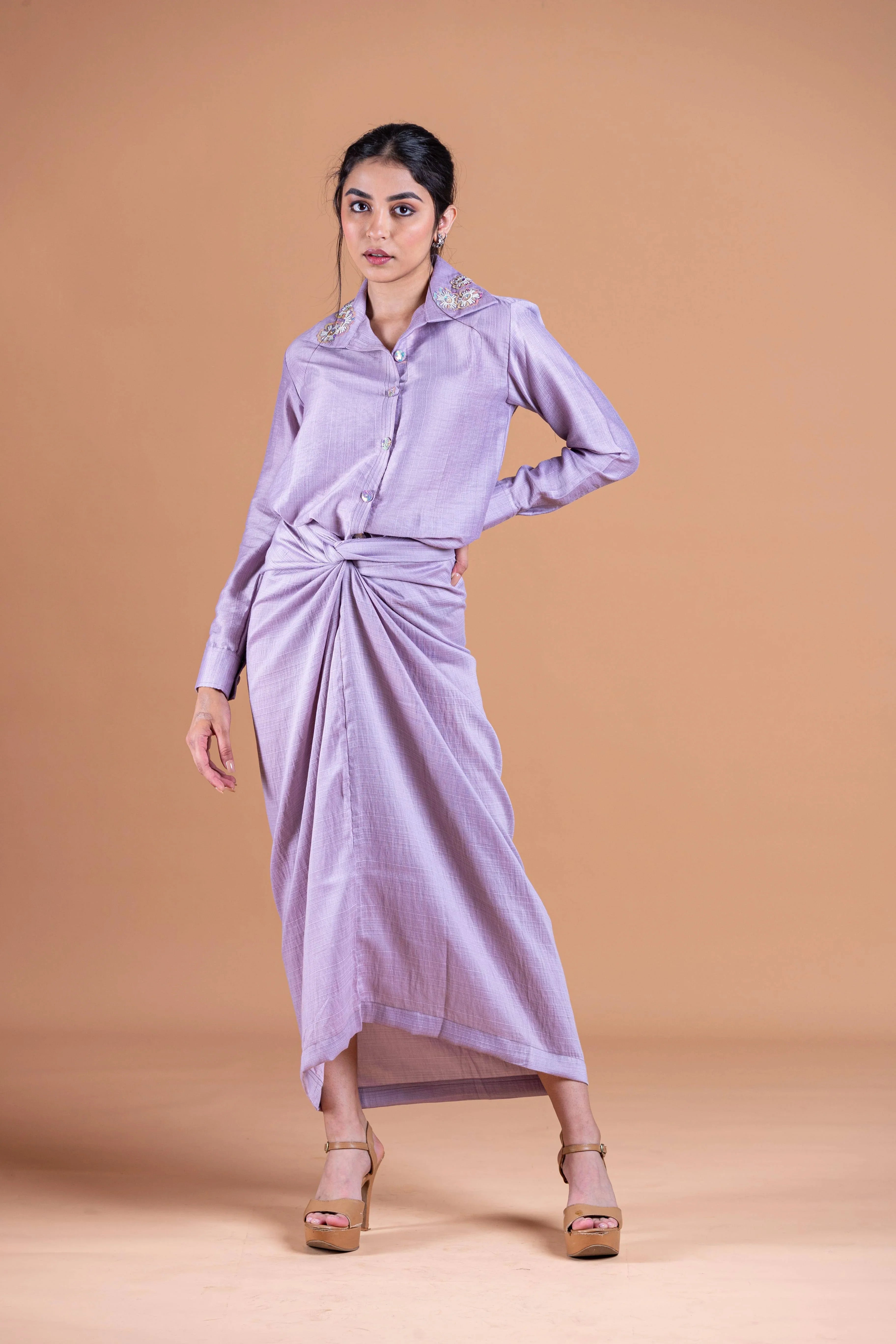 Ava Lilac Drape Skirt & Shirt Set - Hello June