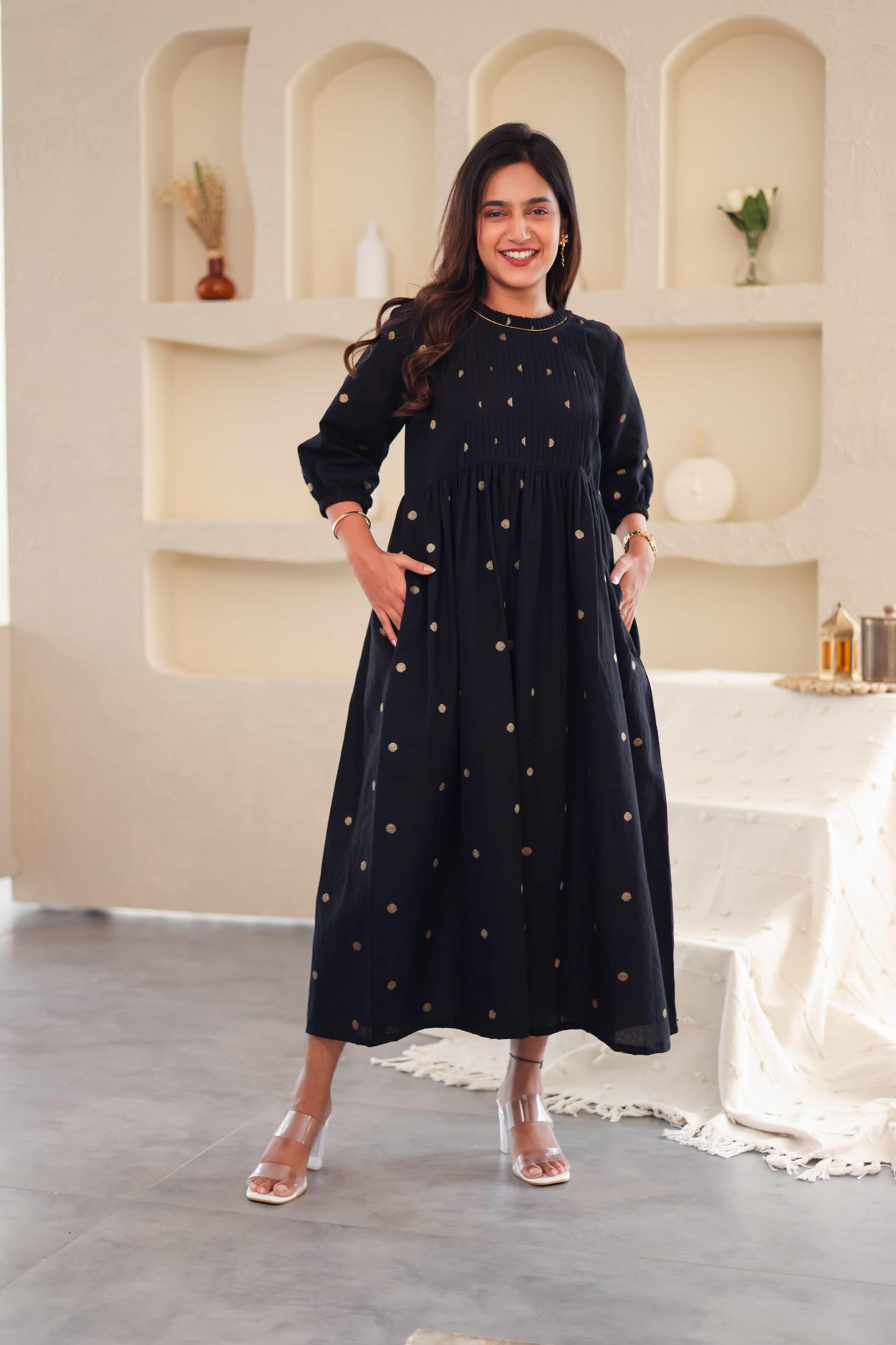 Black Polka Cotton Dress - Hello June