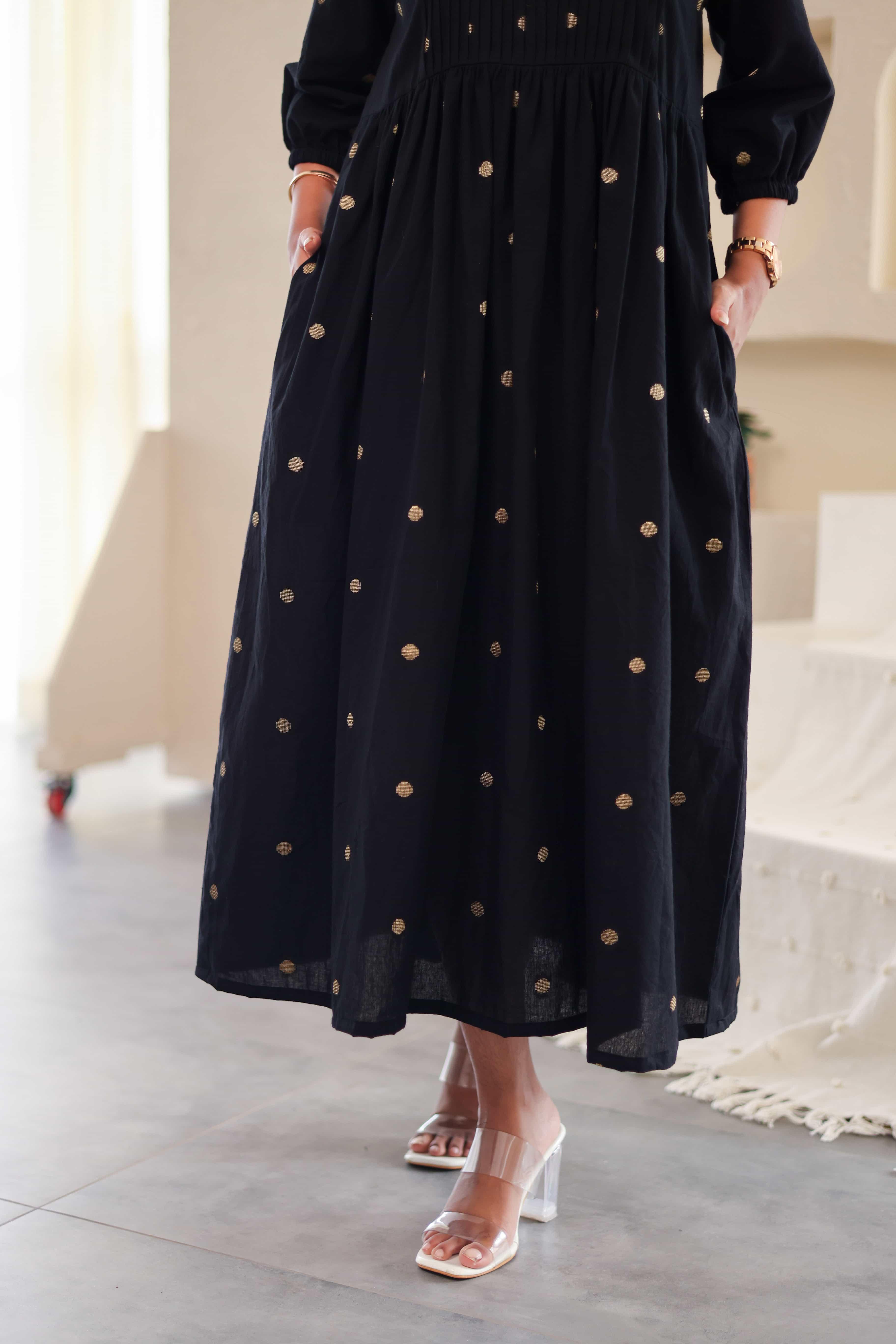 Black Polka Cotton Dress - Hello June