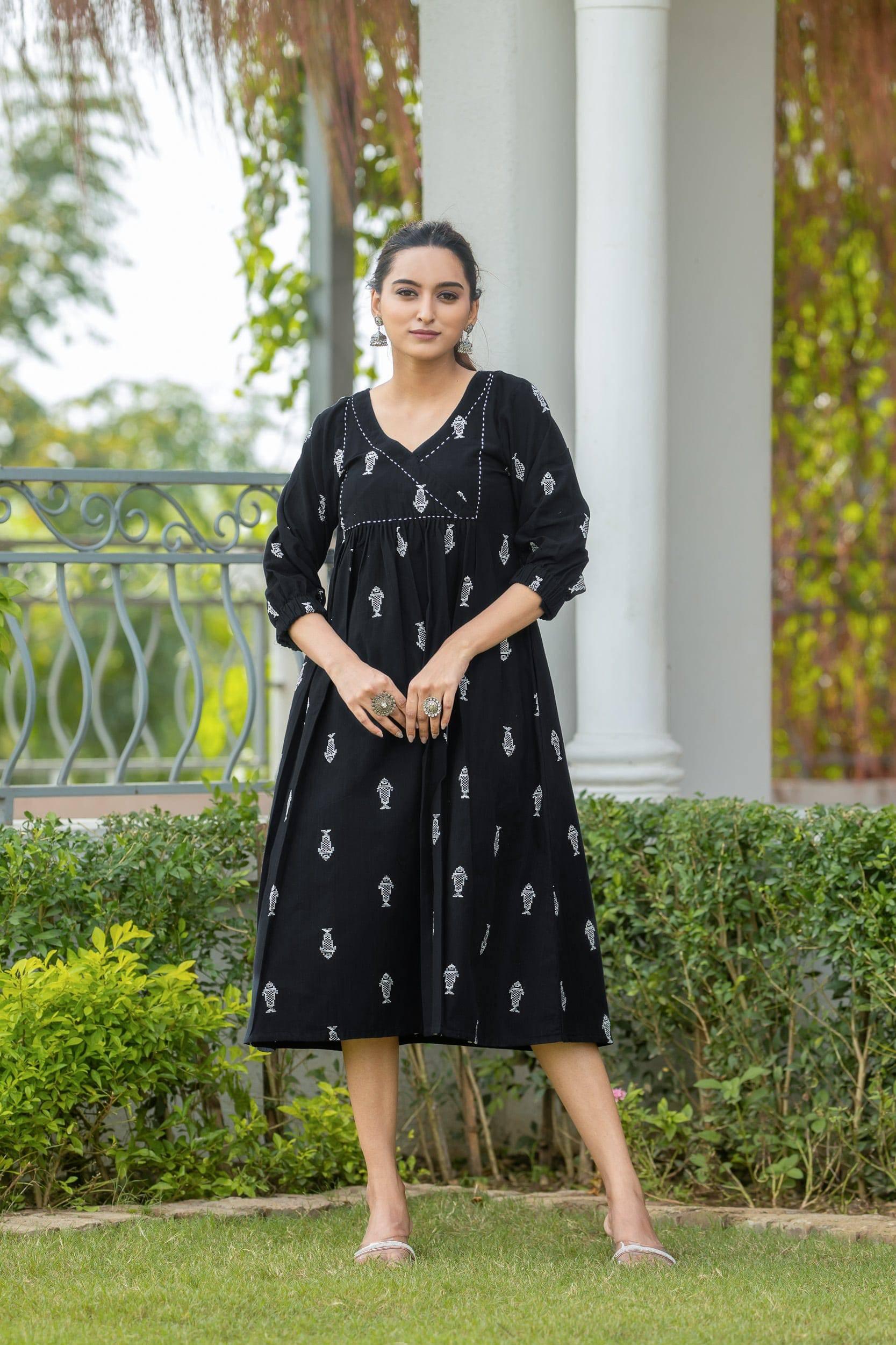 Ekta Black Jamdhani Dress - Hello June