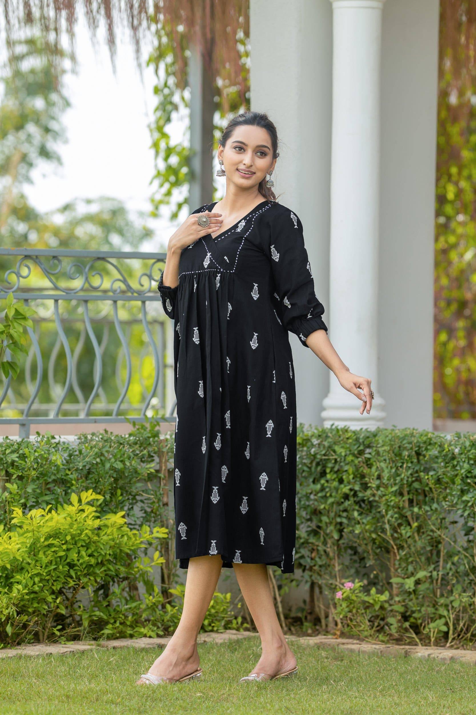 Ekta Black Jamdhani Dress - Hello June
