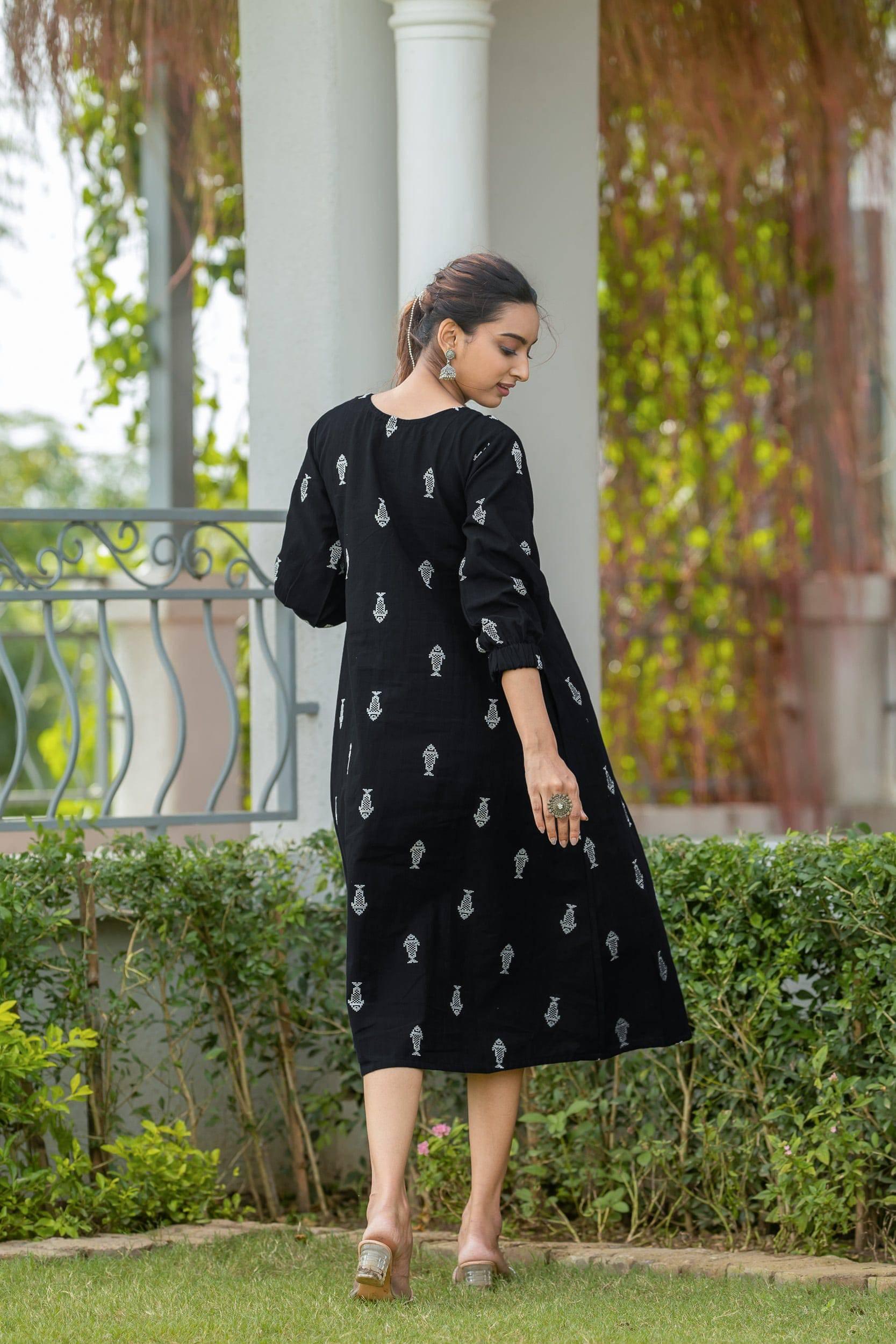 Ekta Black Jamdhani Dress - Hello June