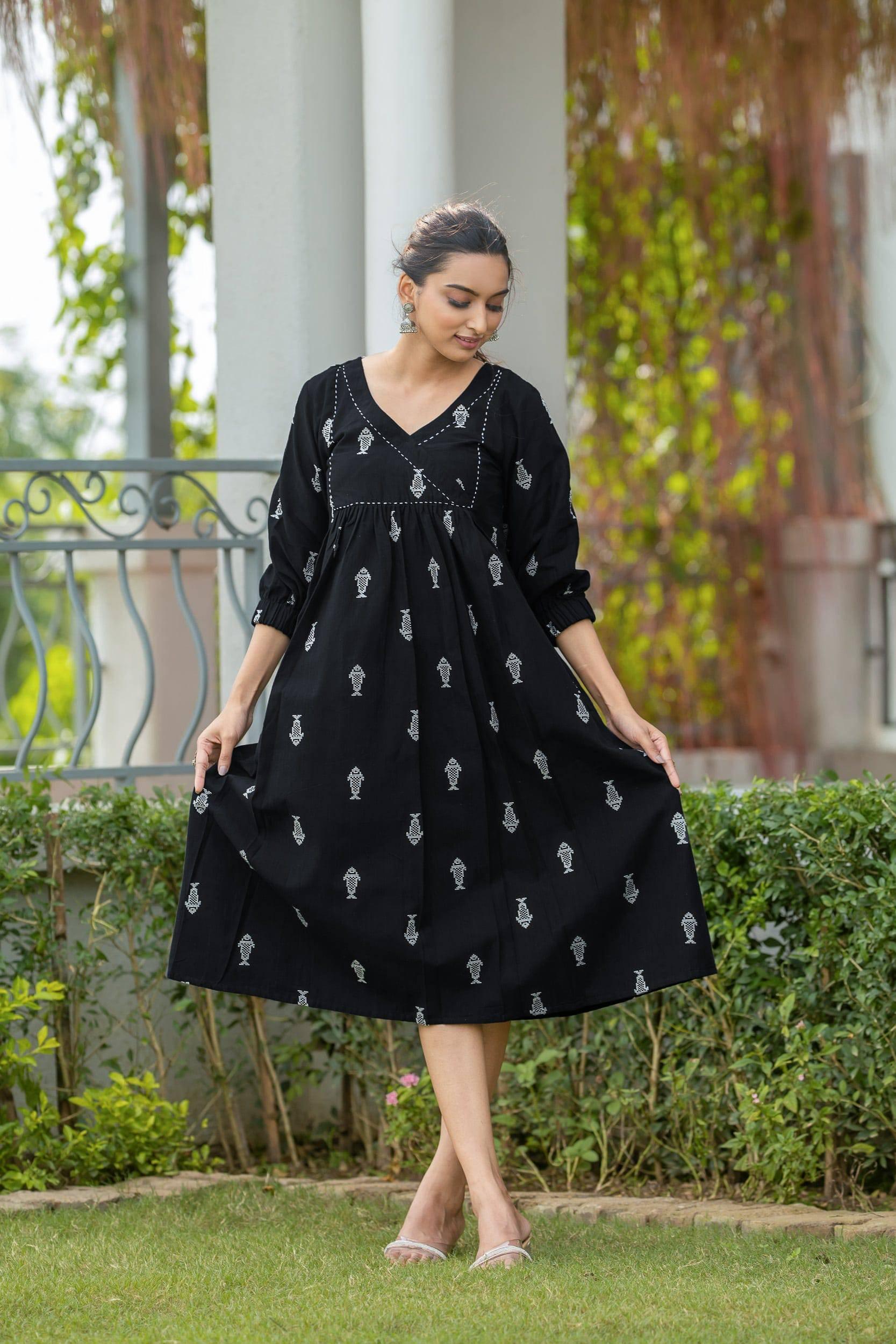 Ekta Black Jamdhani Dress - Hello June