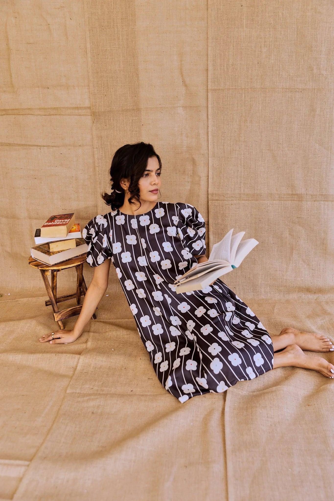 Midnight Blossom Balloon Dress - Hello June